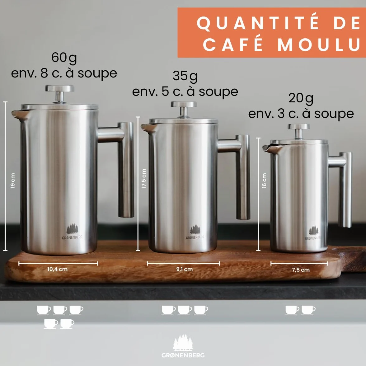 Groenenberg Cafetière à Piston French Press 0,6 litre inox