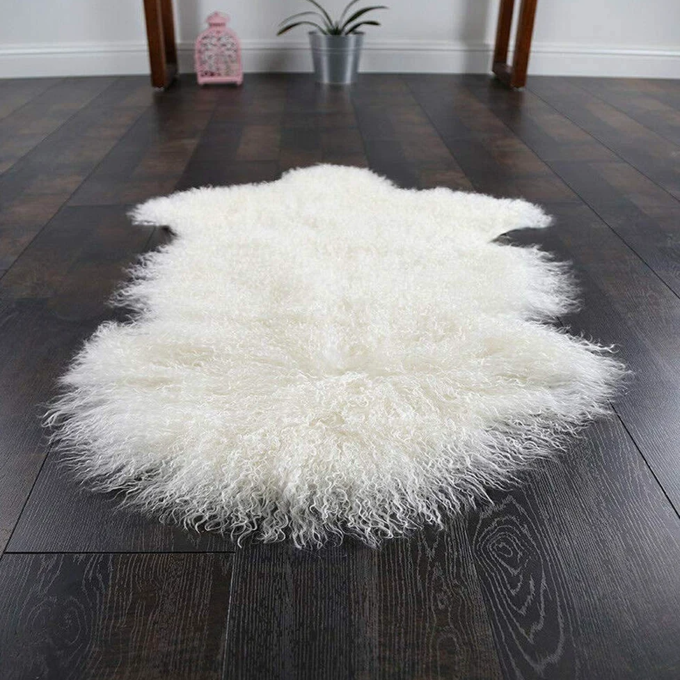 Véritable tapis en laine d'agneau tibétain mongol véritable et duveteux en peau de mouton bouclée, tapis de canapé, tapis de chaise, pour salon, chambre d'enfant, décoration d'intérieur, 0,6 x 1,1 m
