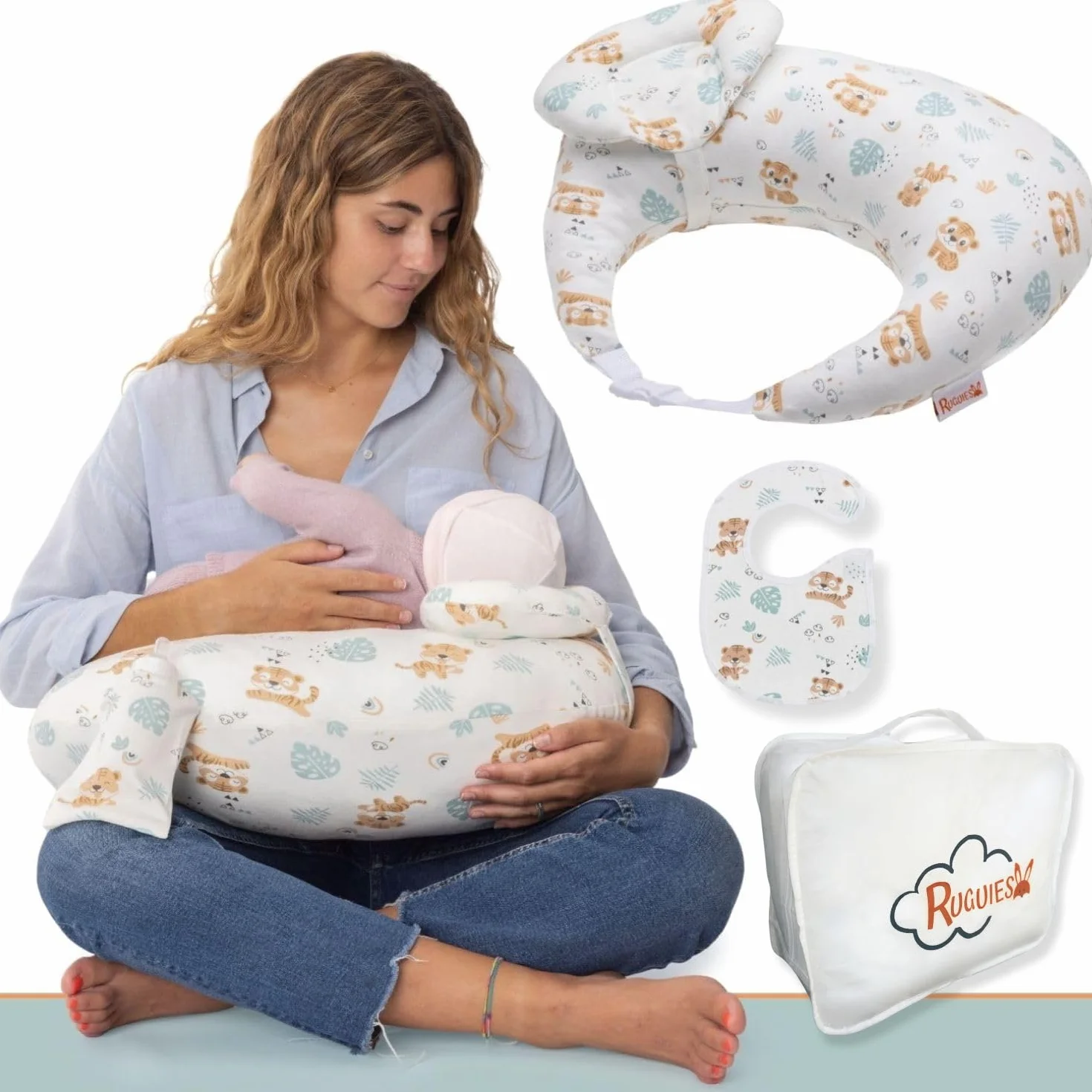 Coussin d'allaitement Ergonomique Anti-Reflux 45° avec Ceinture Ajustable et Housse 100% Coton Lavable