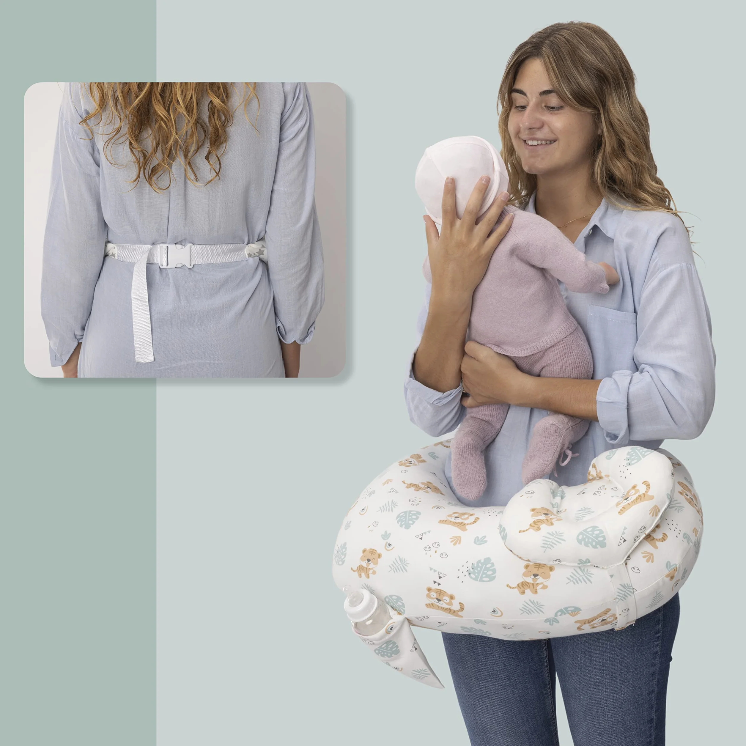 Coussin d'allaitement Ergonomique Anti-Reflux 45° avec Ceinture Ajustable et Housse 100% Coton Lavable
