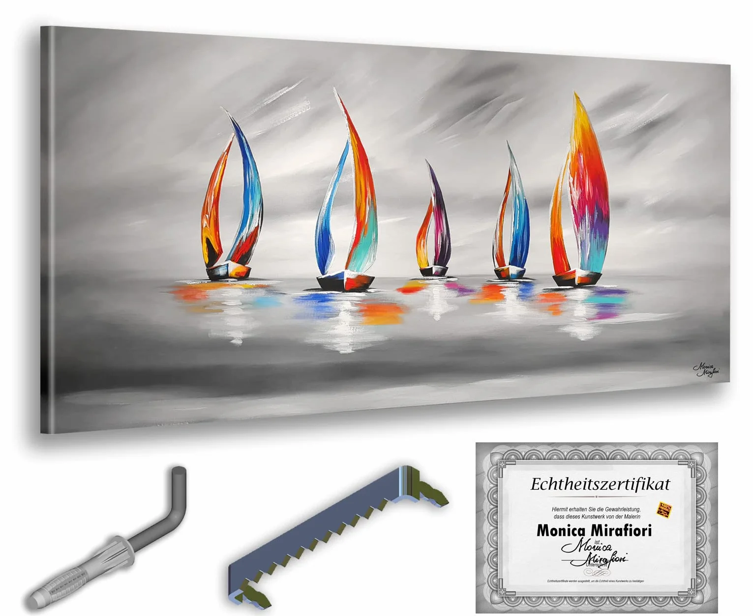 Tableau Peint à la Main 120x60 cm Toile sur Cadre en Bois Monica Mirafiori