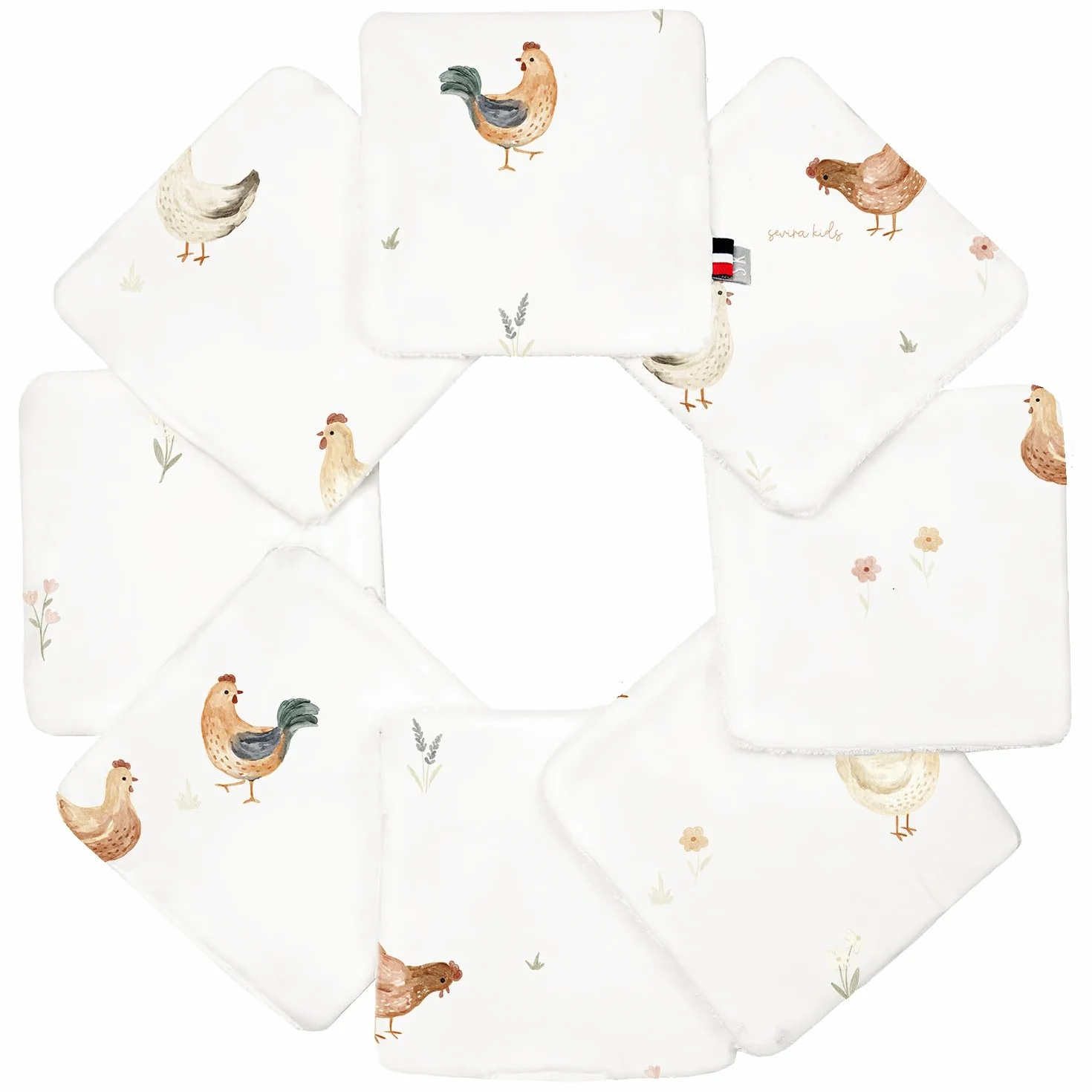 Lingettes bébé lavables 8 pièces 10x10 cm SEVIRA KIDS Made in France