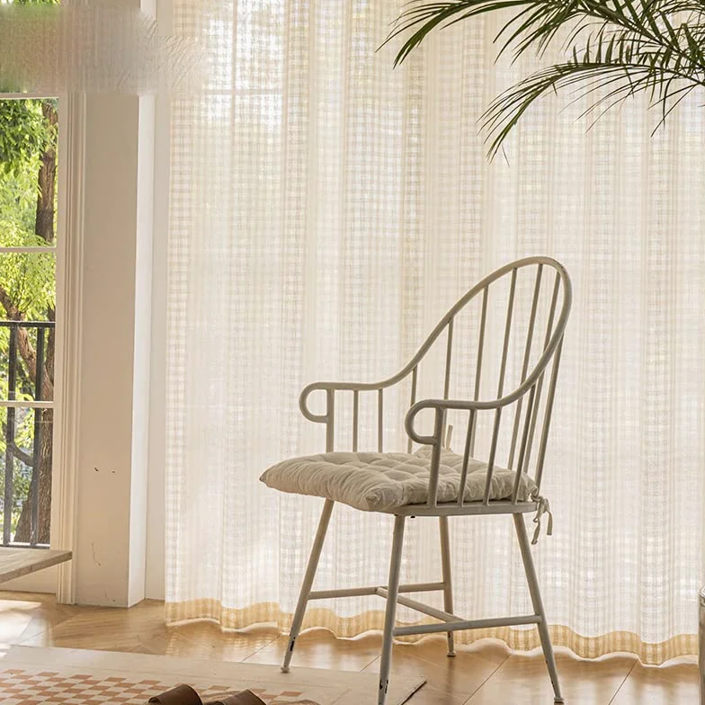 Hall Veiling Sheer Rideaux en tulle à carreaux pour salle à manger, décoration de la maison, tissu de couleur personnalisée, 100 x 180 cm, 1 pièce, pour grommets (anneaux)