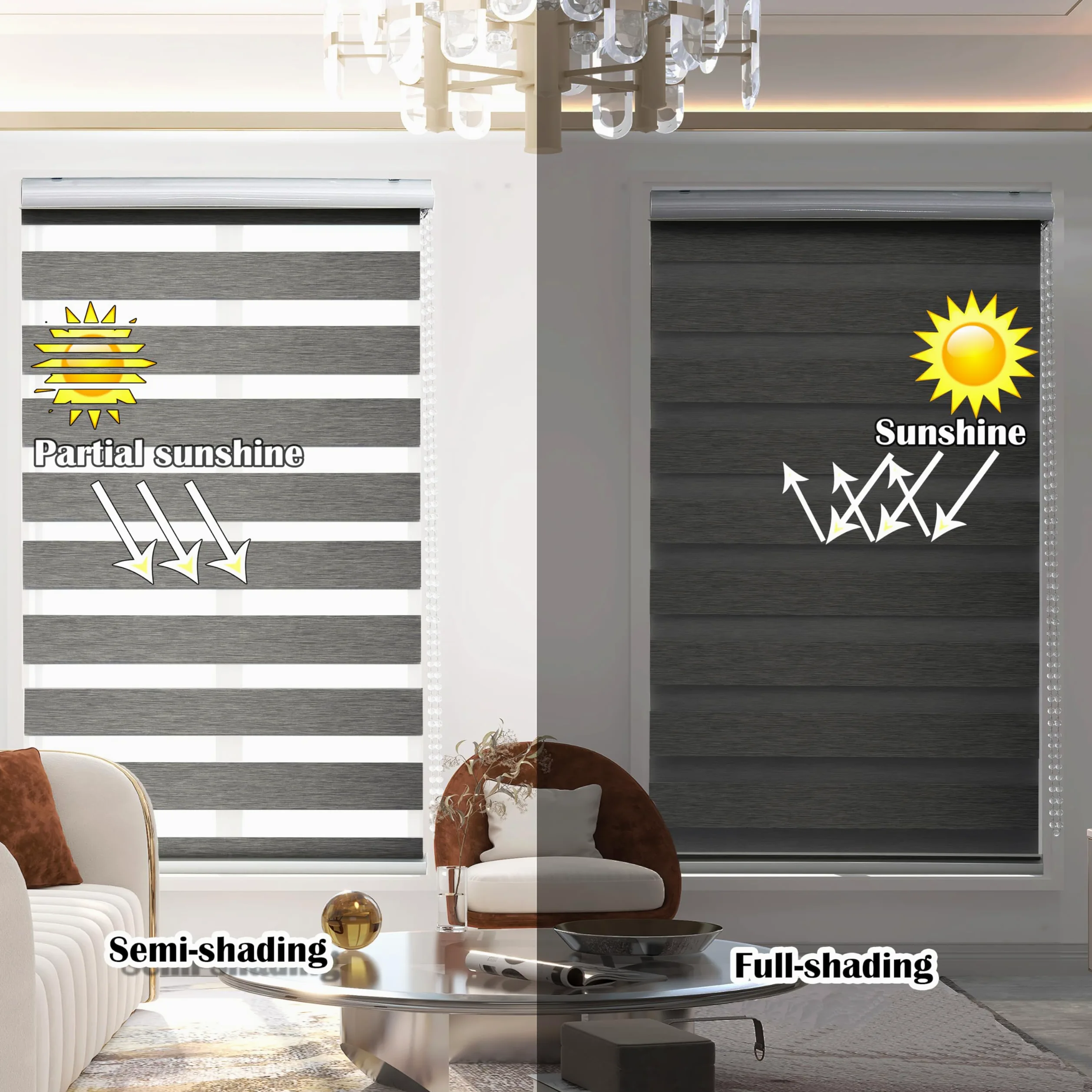 Store Enrouleur zébré Jour Nuit - Rideau occultant pour fenêtre, Porte, fenêtre, Cassette en Aluminium - Rideaux translucides (Gris, 90 x 150 cm)
