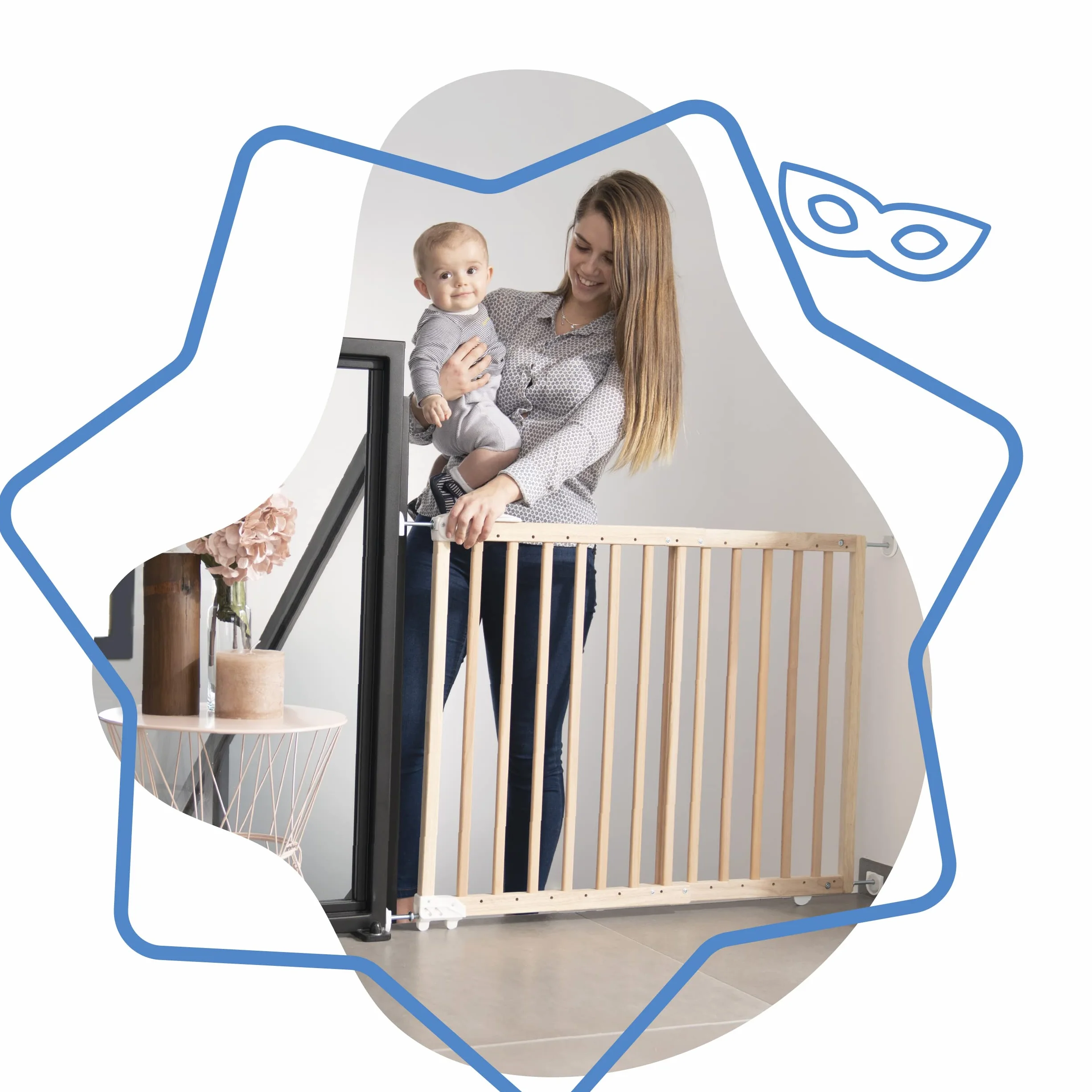 Badabulle Barrière de Sécurité Enfant Bois Deco Pop Extensible 63-106cm Fixation Vis Naturel