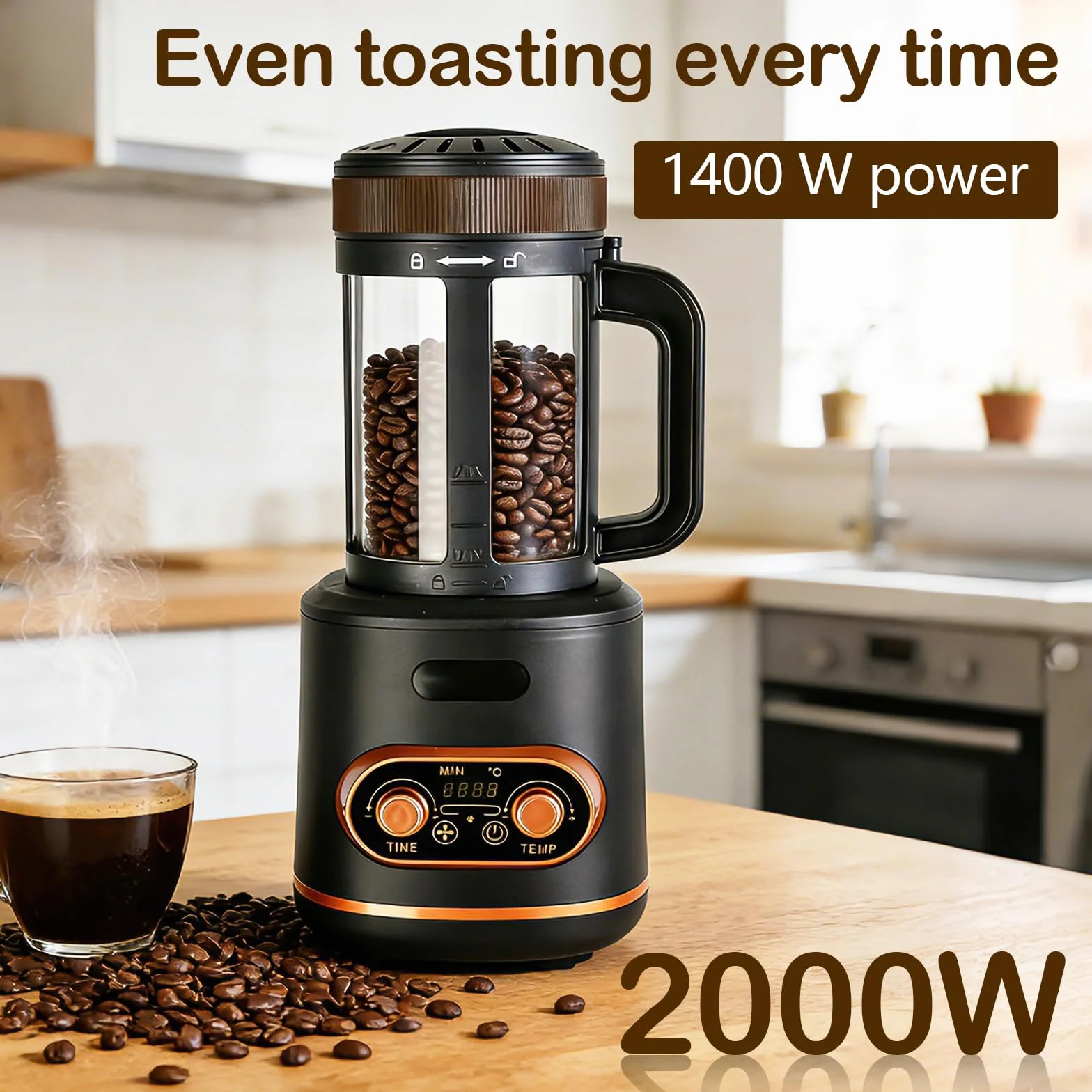 Torréfacteur à café à air chaud 200 g 2200 W automatique réglable température minuterie