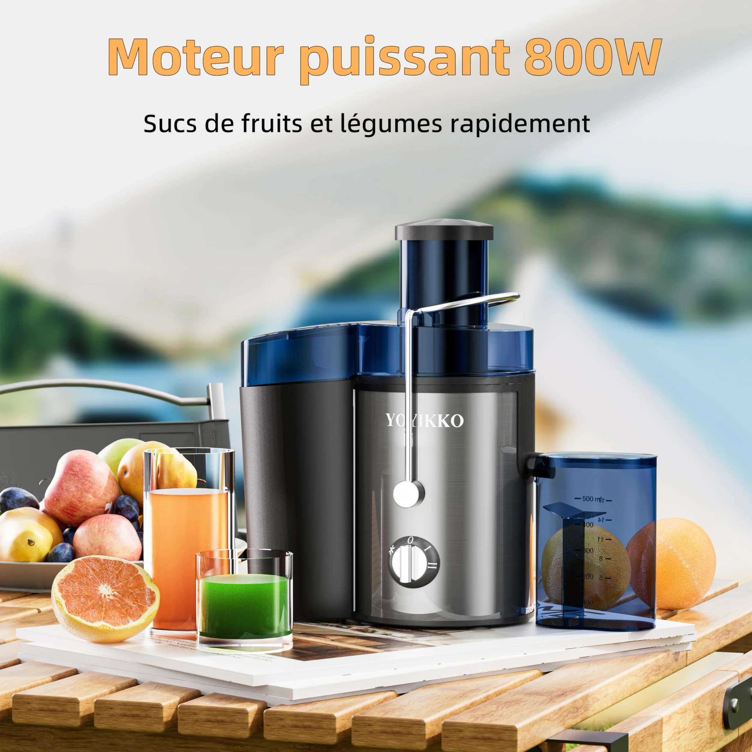 Centrifugeuse Extracteur de Jus 800W, 3 vitesses, bouche 75 mm, acier inoxydable sans BPA