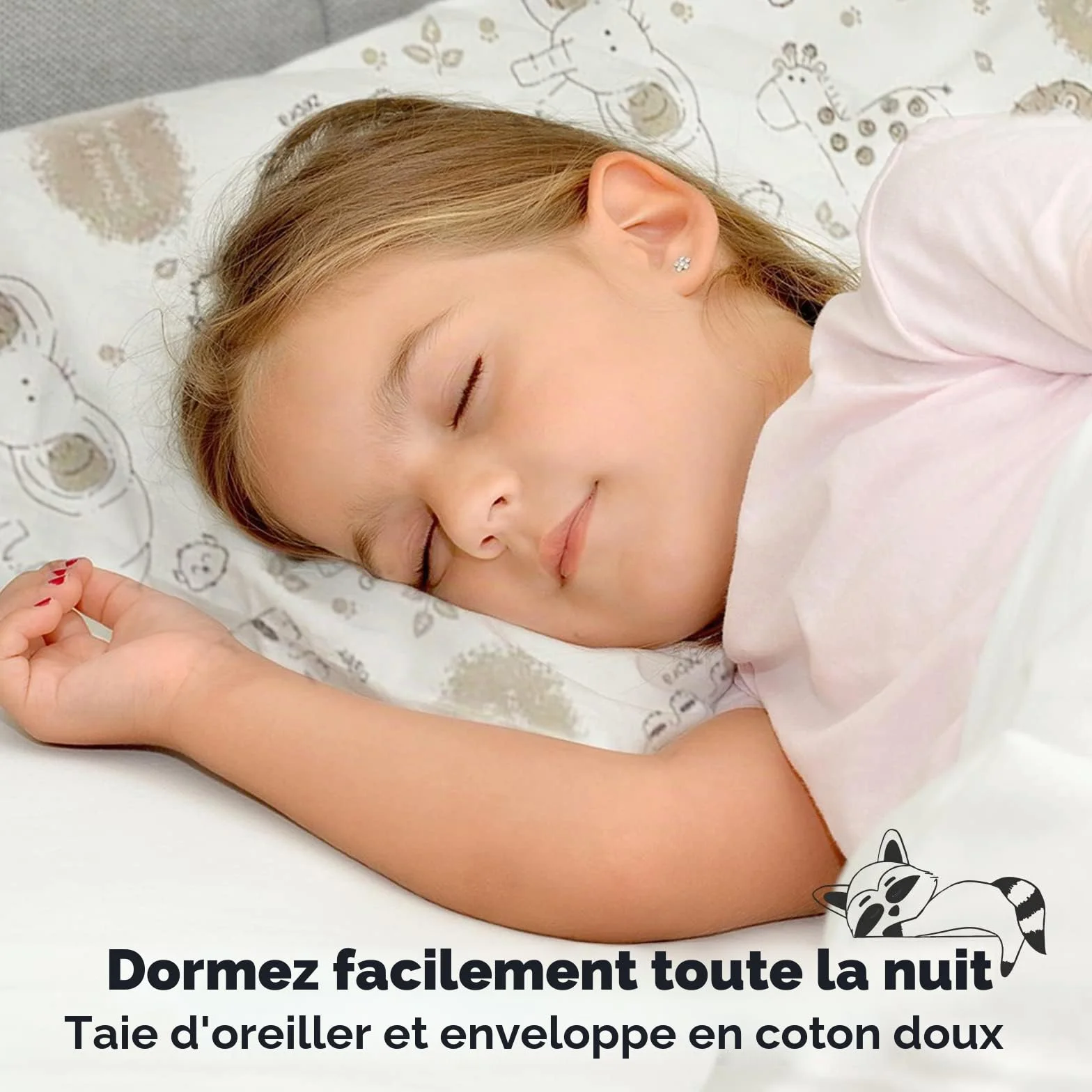 Oreiller pour Tout-Petit en Coton Biologique Doux Lavable en Machine - Taie d'oreiller incluse