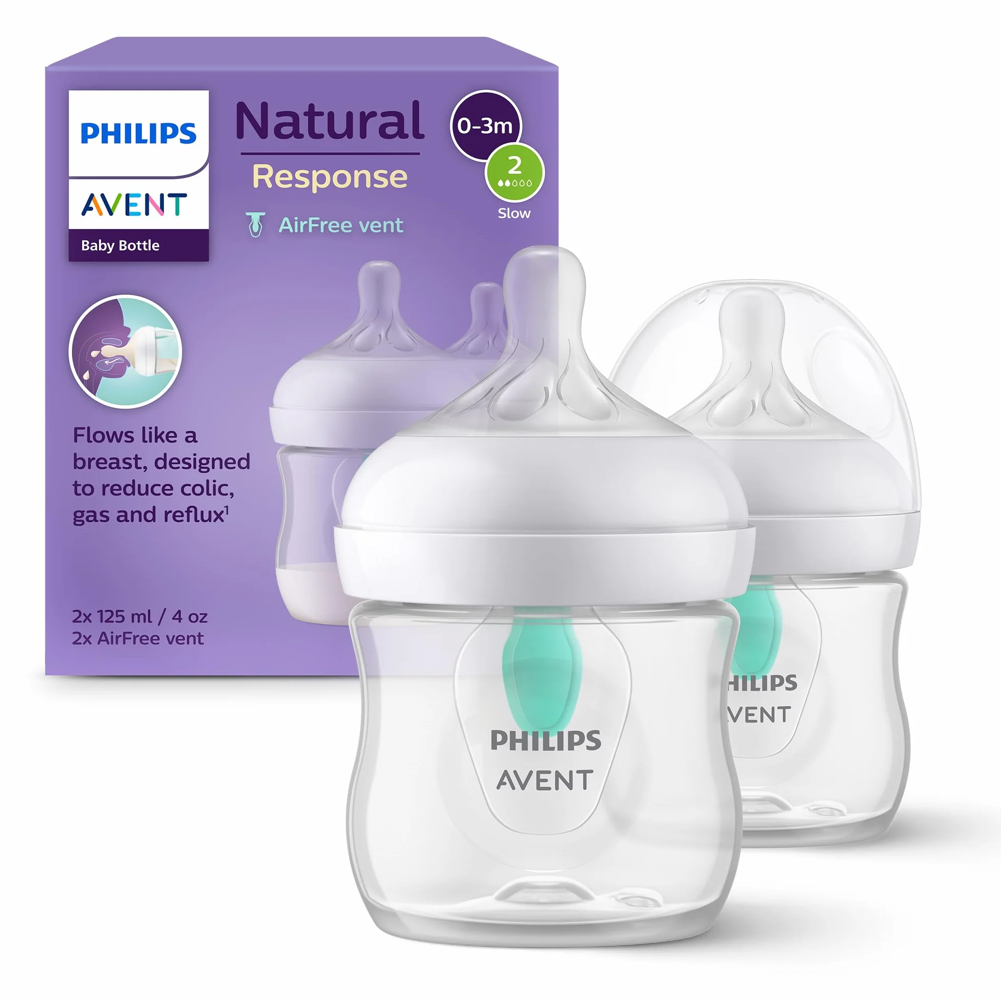 Philips Avent Biberons à Réponse Naturelle 125 ml AirFree sans BPA Lot de 2 SCY670/02