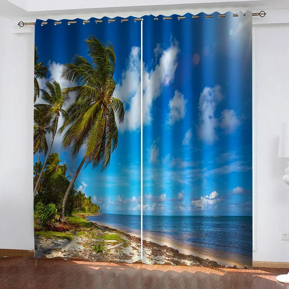Rideaux Et Draperies Intérieurs 3D Ciel Bleu Coeur Nuage Blanc Motif Rideau Occultant À Oeillets Decoration Salon Chambre Maison pour Enfant Adulte 2 Pièces 280x160Cm Design Moderne Imprimé