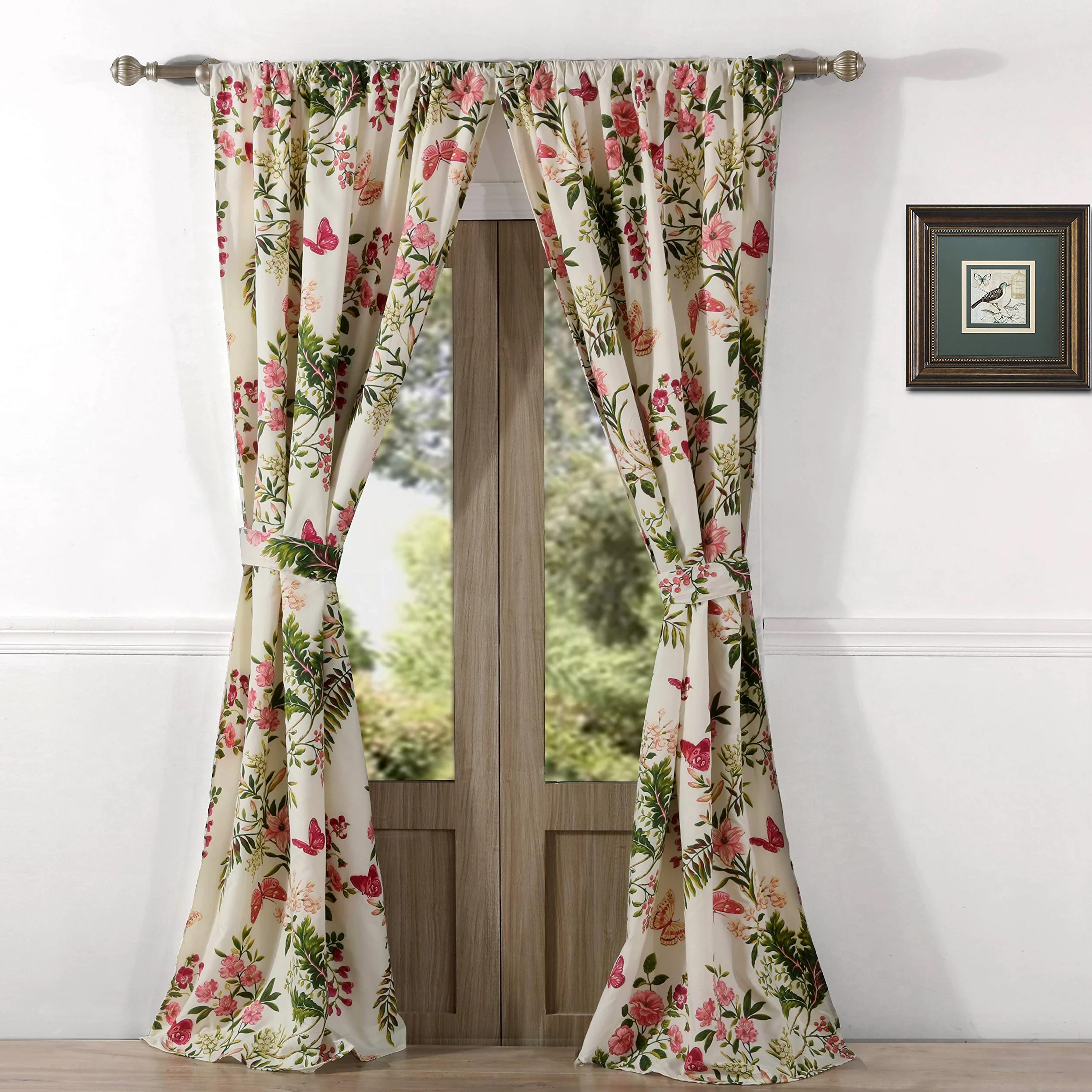 Greenland Home Lot de 2 Rideaux avec embrasses Motif Papillons 106,7 x 213,4 cm