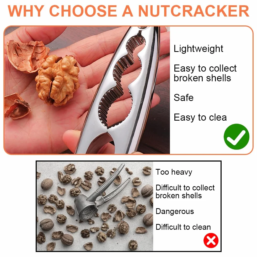 Casse-Noix en Acier Inoxydable Multifonctionnel avec Poignée Ergonomique pour Noix, Amandes, Noisettes