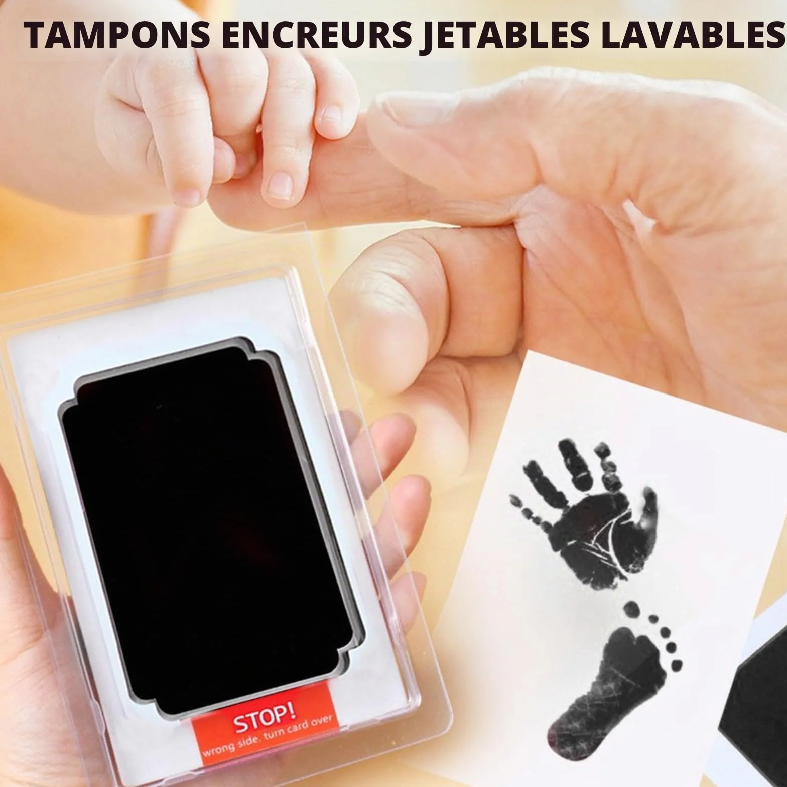 Qiundar Kit Empreinte Pieds et Mains Bébé 6 Pcs Tampon Encreur Sans Contact