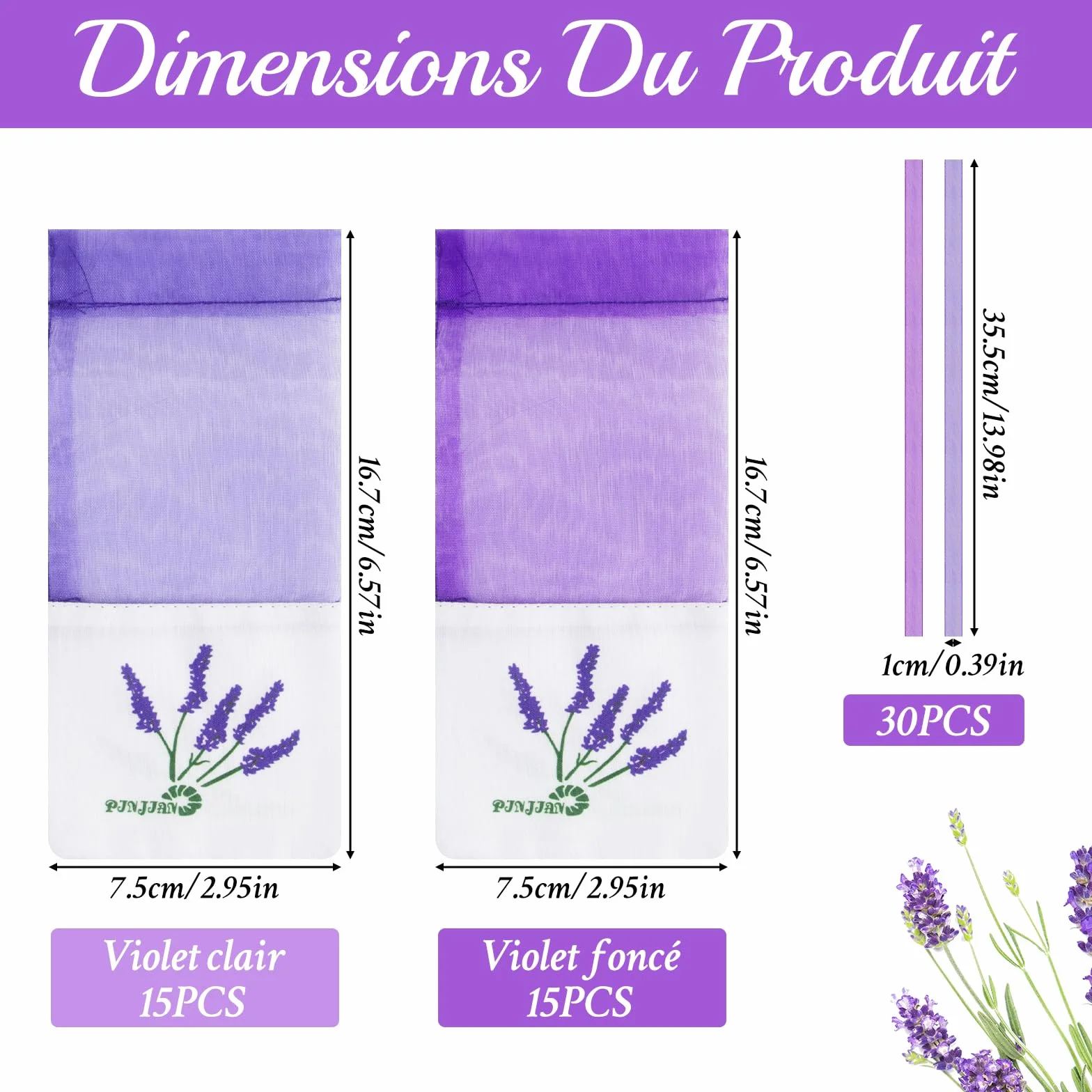 Sachet de Lavande en Coton et Gaze avec Rubans 30 Pièces Sacs Vides Violet Foncé et Violet Clair pour Herbes Épices Fleurs Séchées