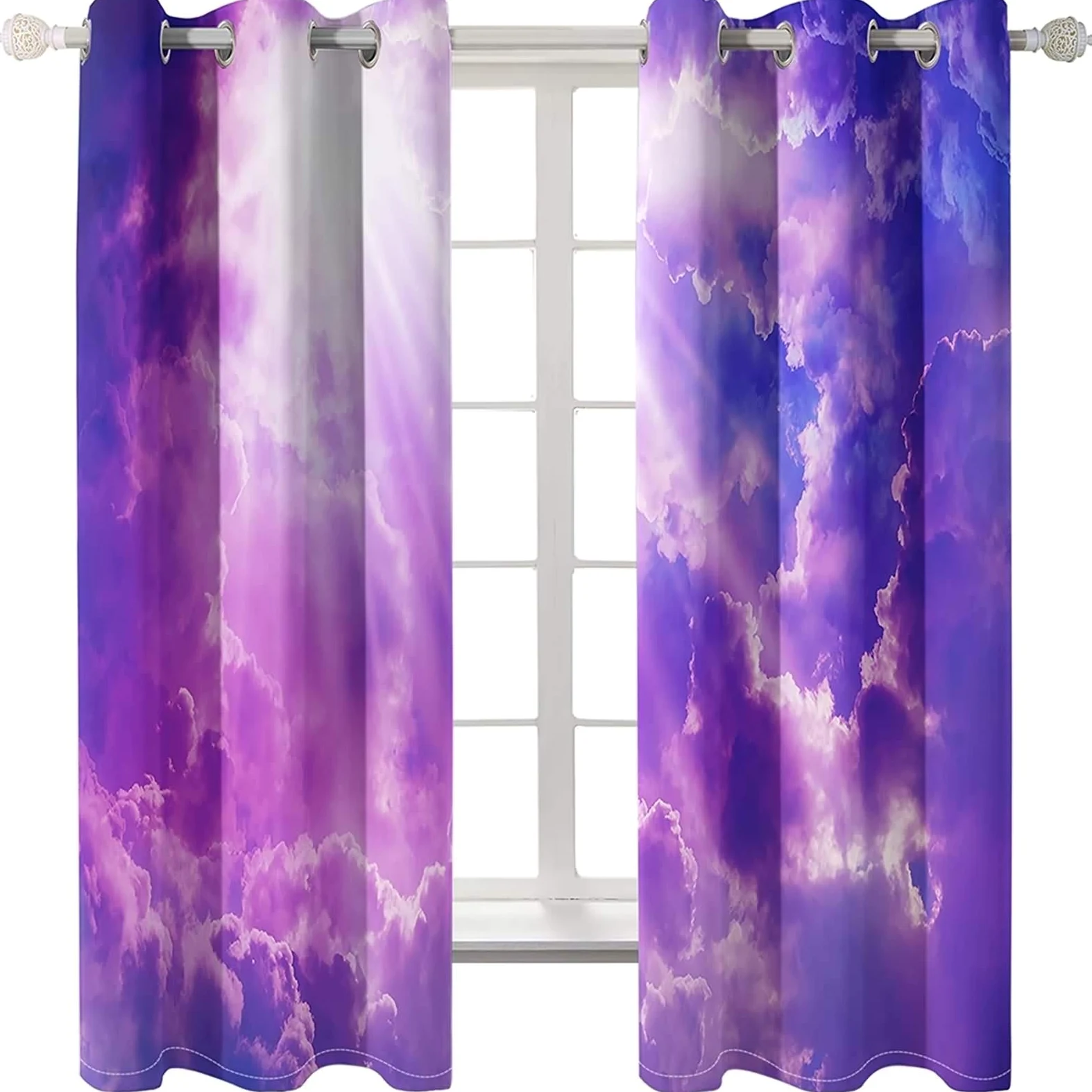 KnSam Rideau Isolation Thermique pour Chambre Salon, 107x214CM x 2PCS, Rideau Imprimé Nuages Ciel Violet