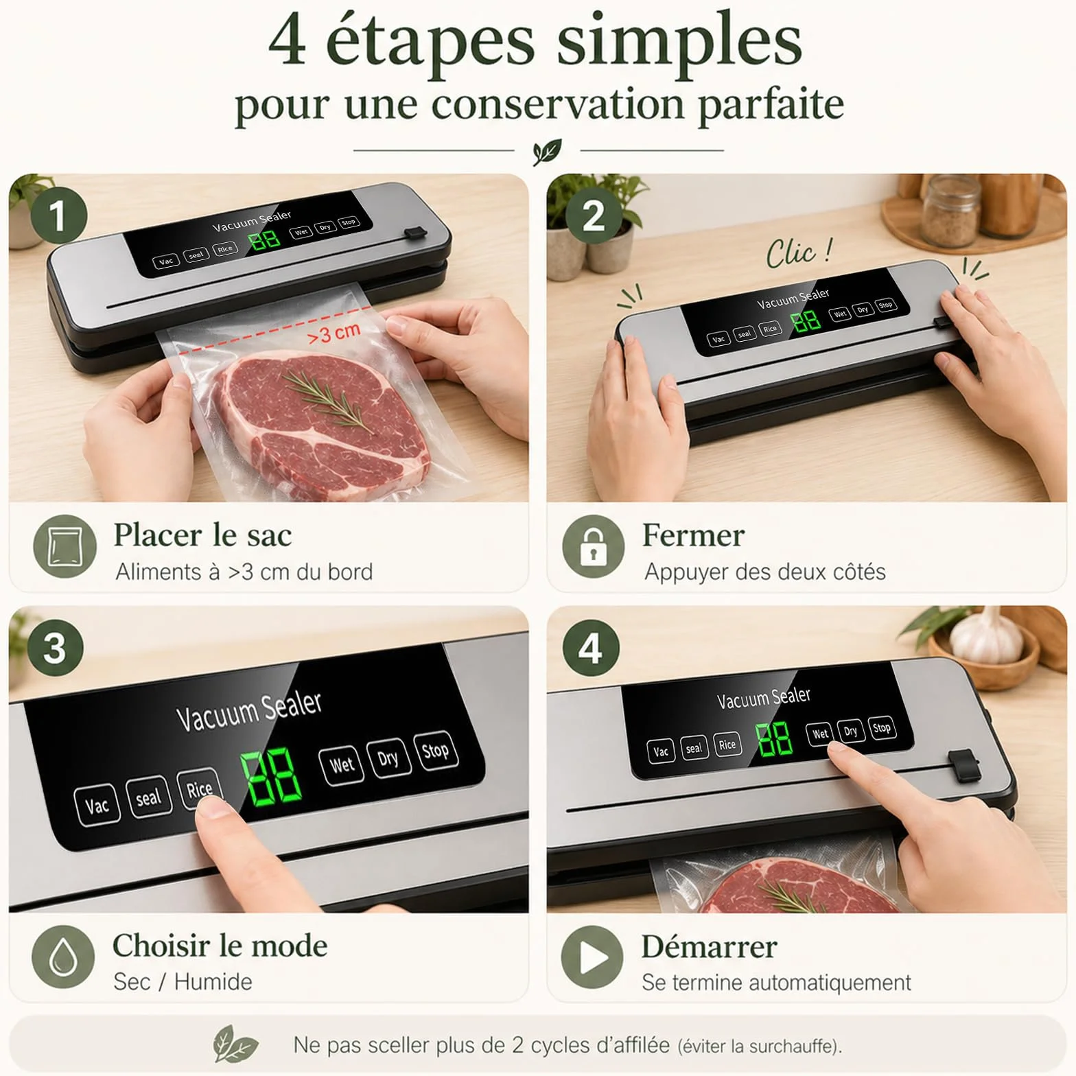 Machine Sous Vide Alimentaire 5 en 1 avec 50 Sacs, Mode Humide et Sec