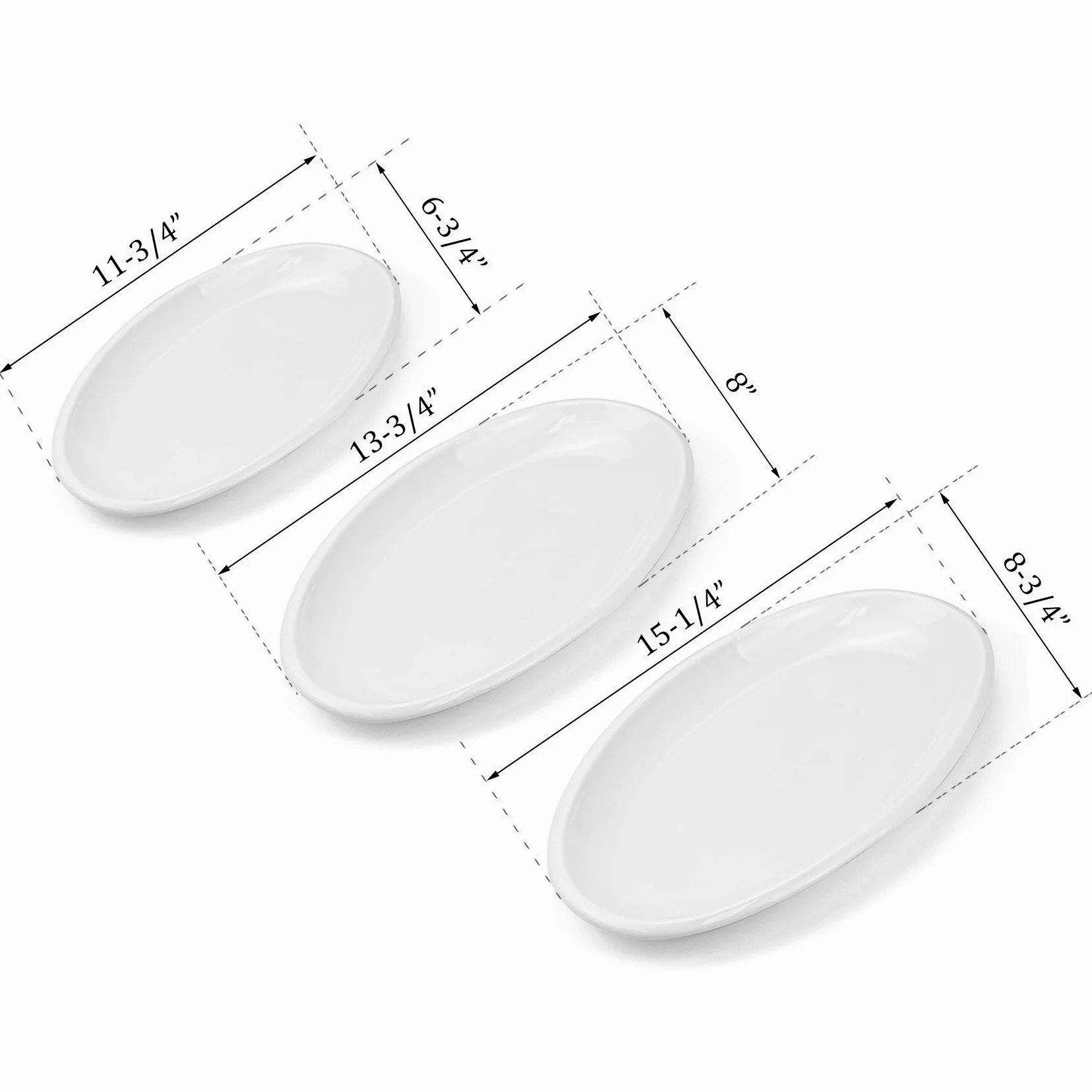 Foraineam Lot de 3 plateaux de service ovales en porcelaine pour fête, dessert, sushi, poisson