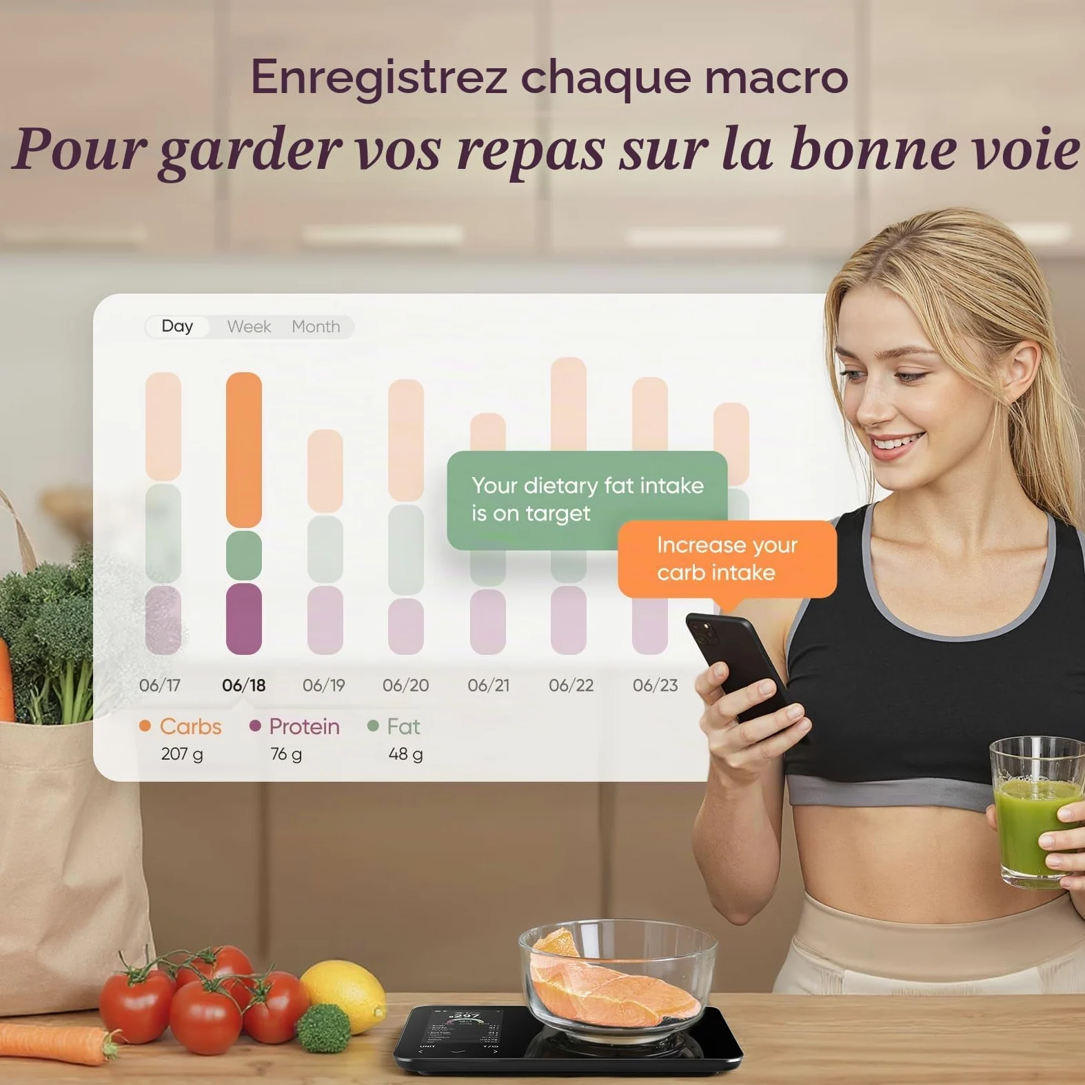 COSORI Balance de cuisine numérique intelligente avec calculatrice nutritionnelle, informations nutritionnelles à l'écran, application gratuite pour le suivi des calories et des macros, analyse AI