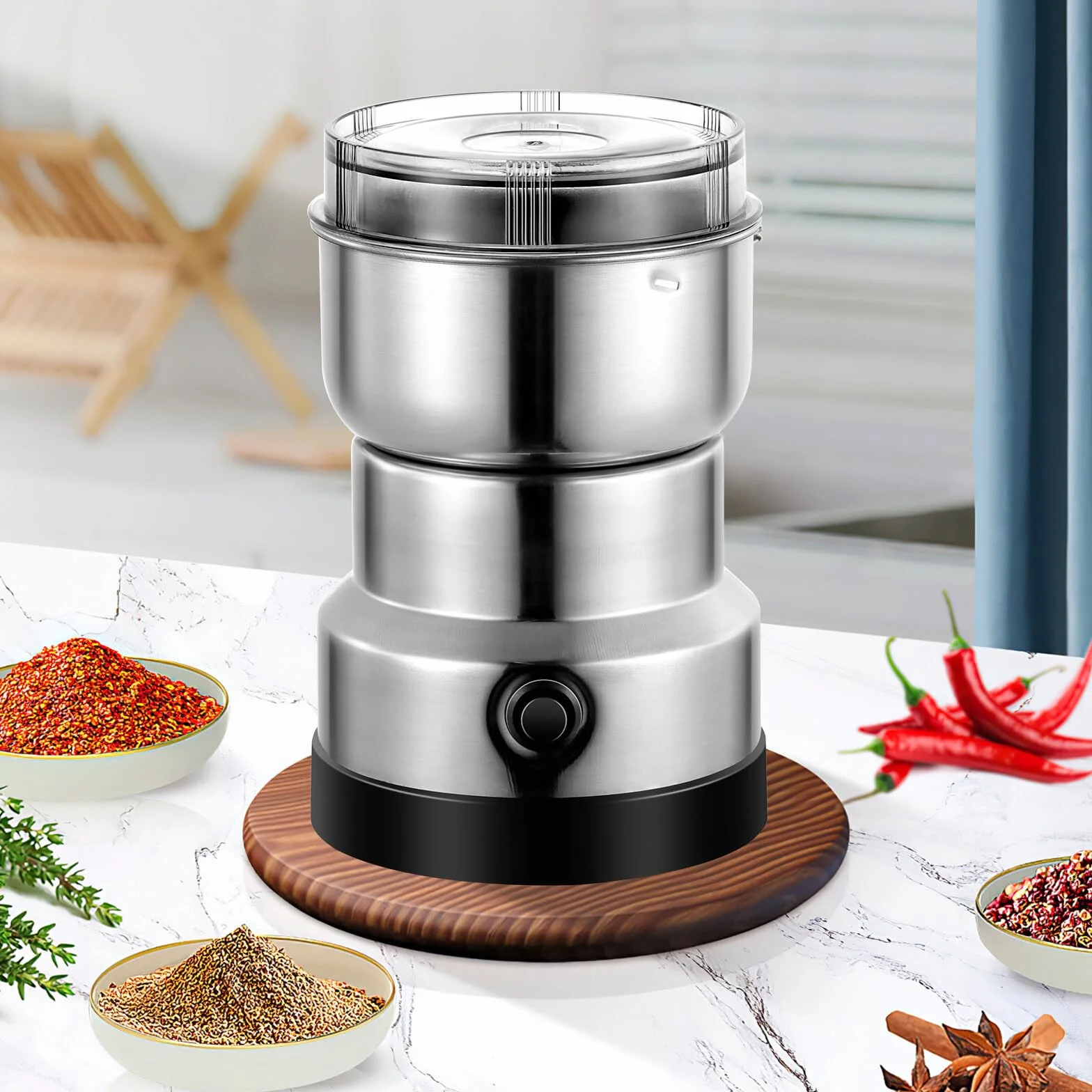 Moulin à grains 150 W acier inoxydable broyeur domestique café épices herbes argent
