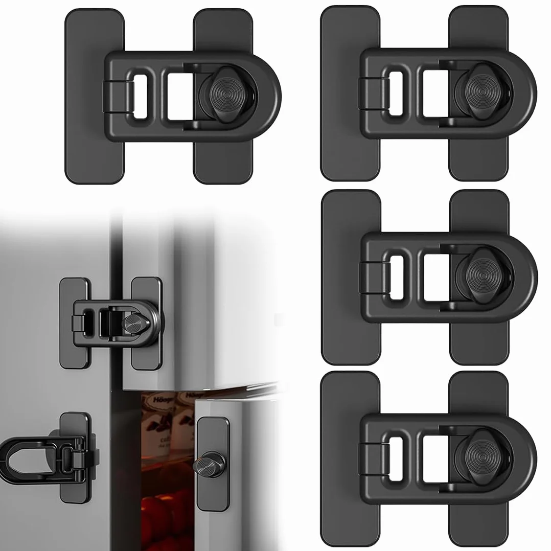 Serrure de Porte de Réfrigérateur Sécurité Enfant 4 Pièces Noir Bloque Porte Bébé Sans Perçage