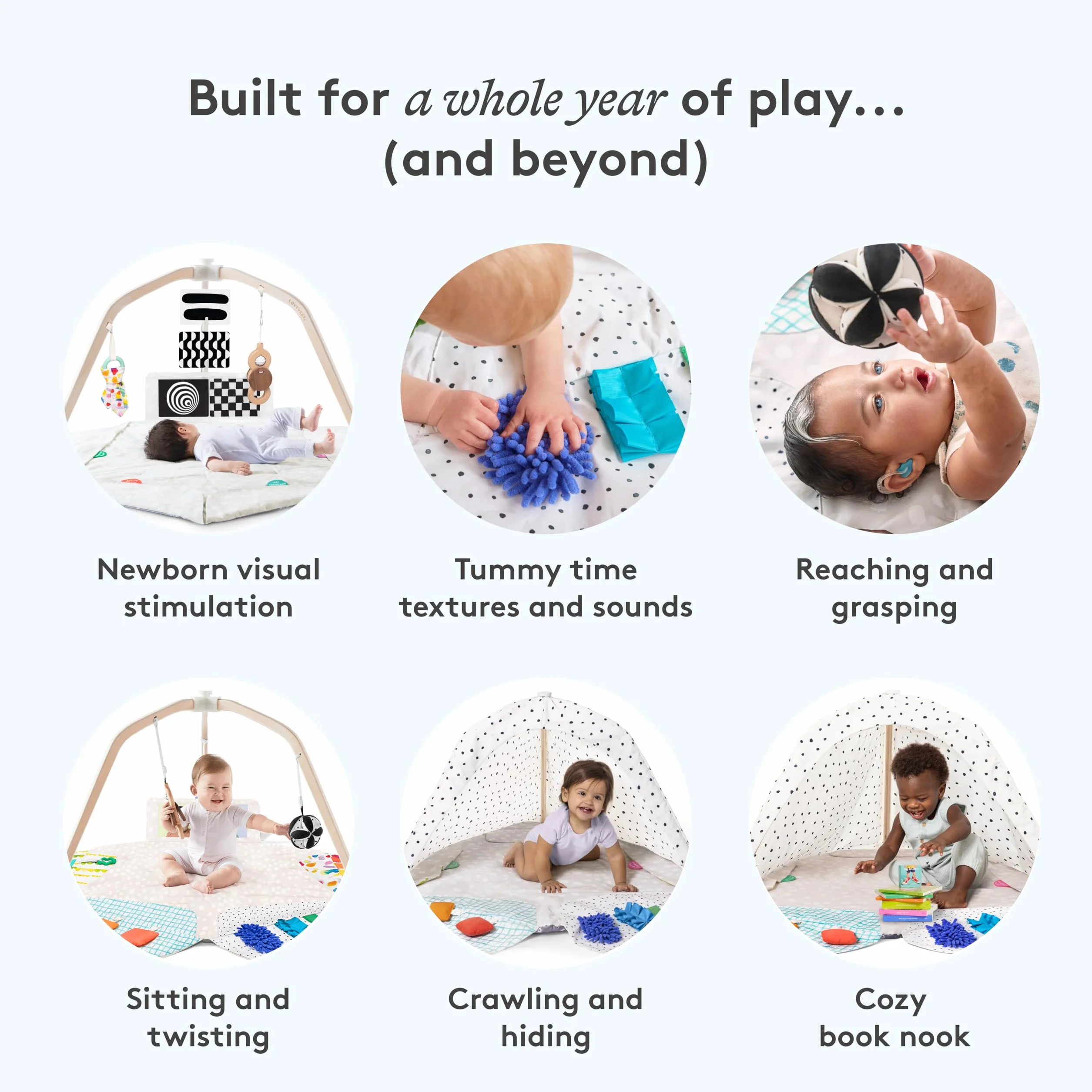 Lovevery Tapis d'Éveil Bébé avec Arche de Jeu en Bois, 5 Zones, Développement l'enfant, Dès la Naissance