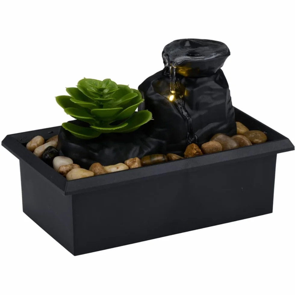 Fontaine Interieur Ornement d'eau sur Batterie LED 10,5x17,5x12 cm Deco Zen