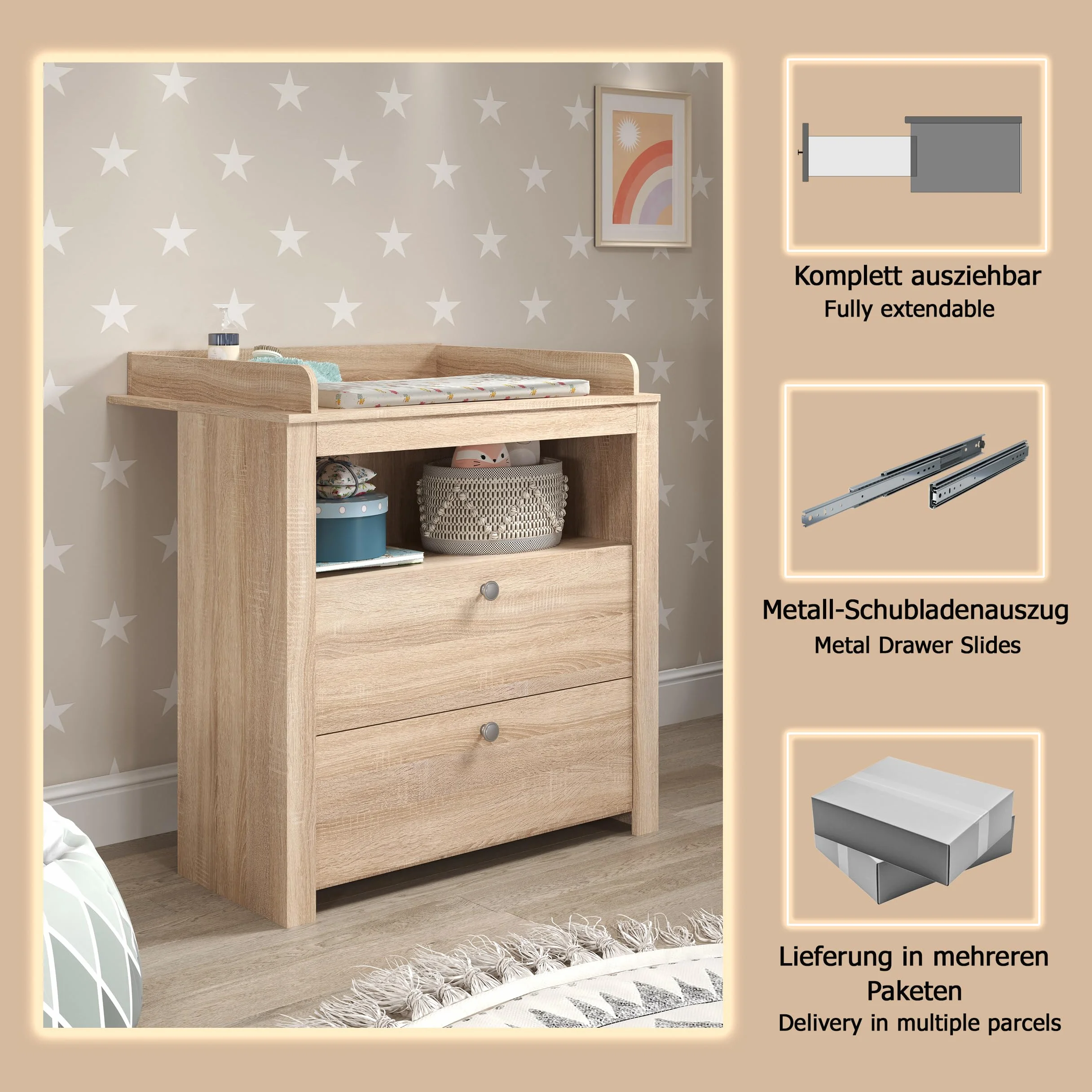 Trendteam Smart Living Olivia Mobilier de Chambre de bébé combiné 2 pièces Chêne Clair