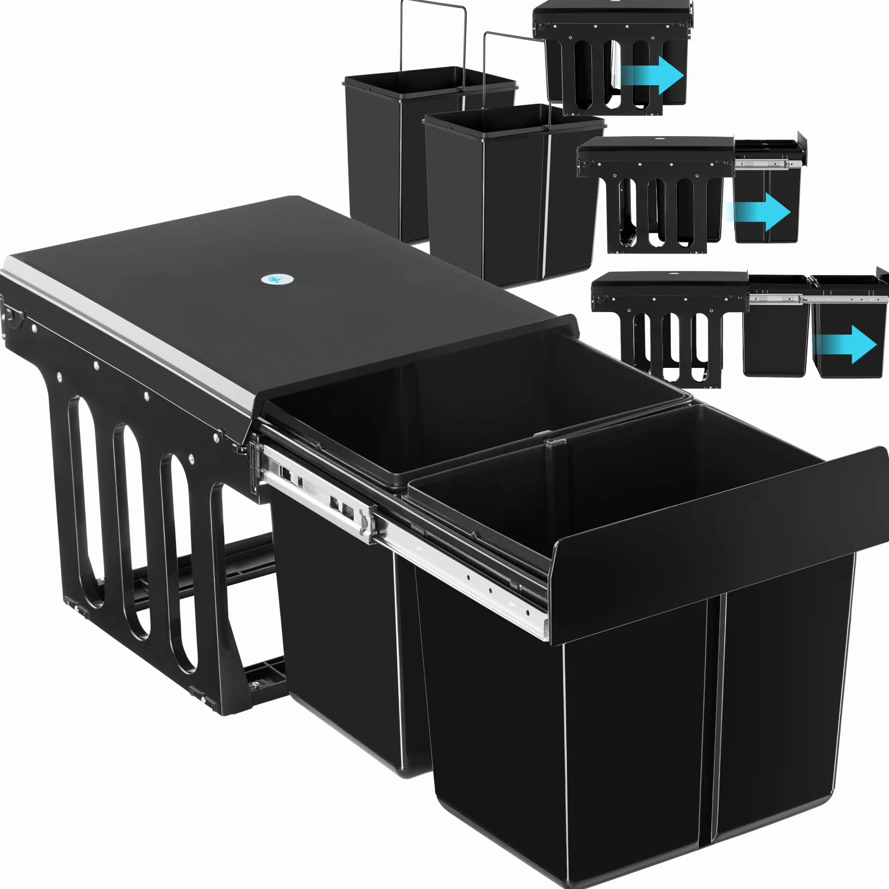 Poubelle de tri selectif 2 compartiments 2x15L 30 litres Noir pour Meuble de cuisine