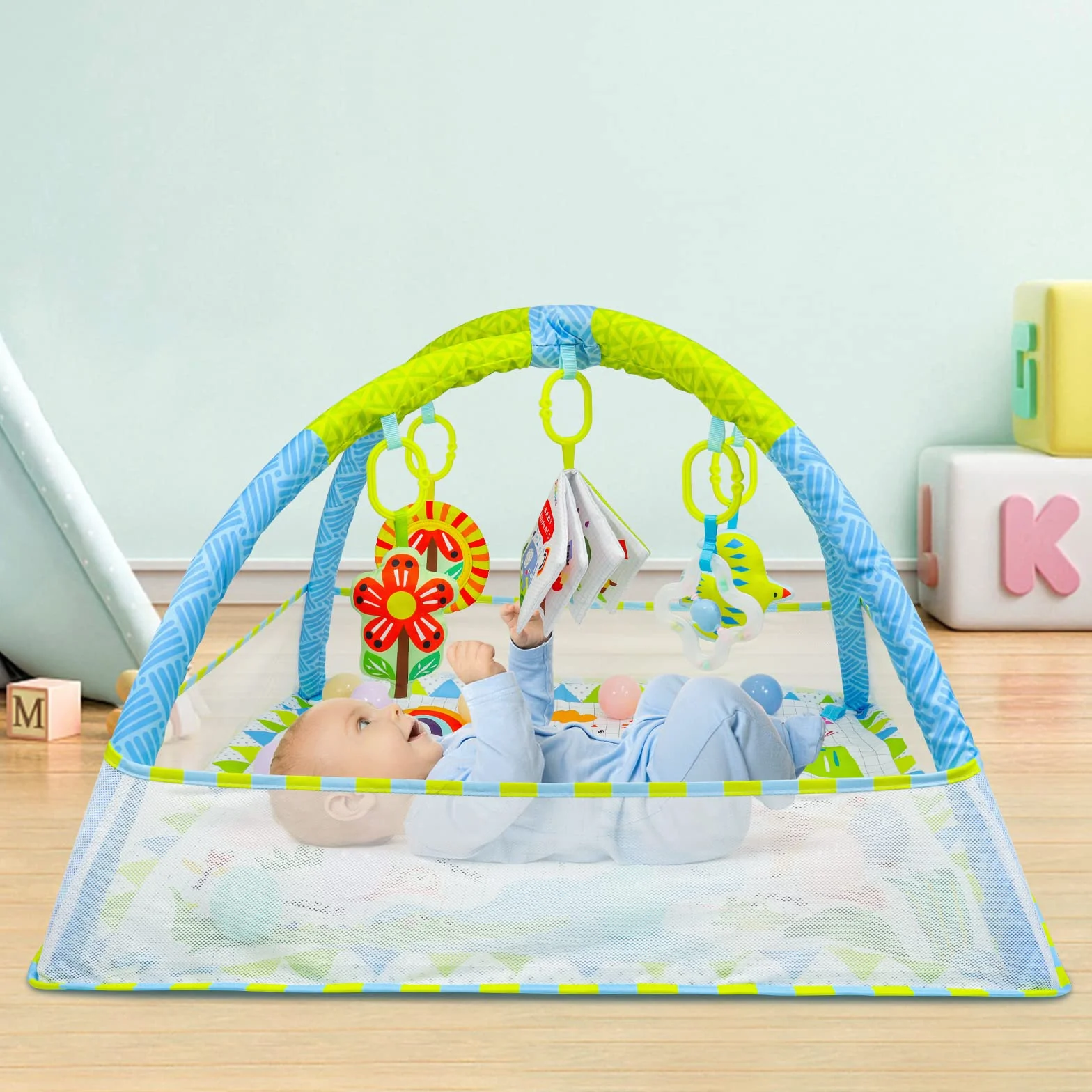 Dr.Rapeti Tapis d'éveil Bébé avec Arche, Jouets Amovibles, Miroir, Livre en Tissu, Balles
