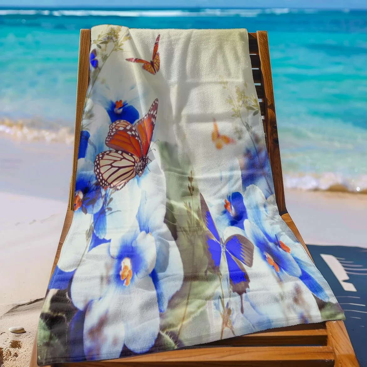 Serviette de Plage Papillon Bleu Royal Serviette de Bain Sport Piscine Toilette Microfibre Piscine Anti Sable Drap de Plage Bain xxl Ultraléger Portable Towel Absorbant Séchage Rapide 200x220cm