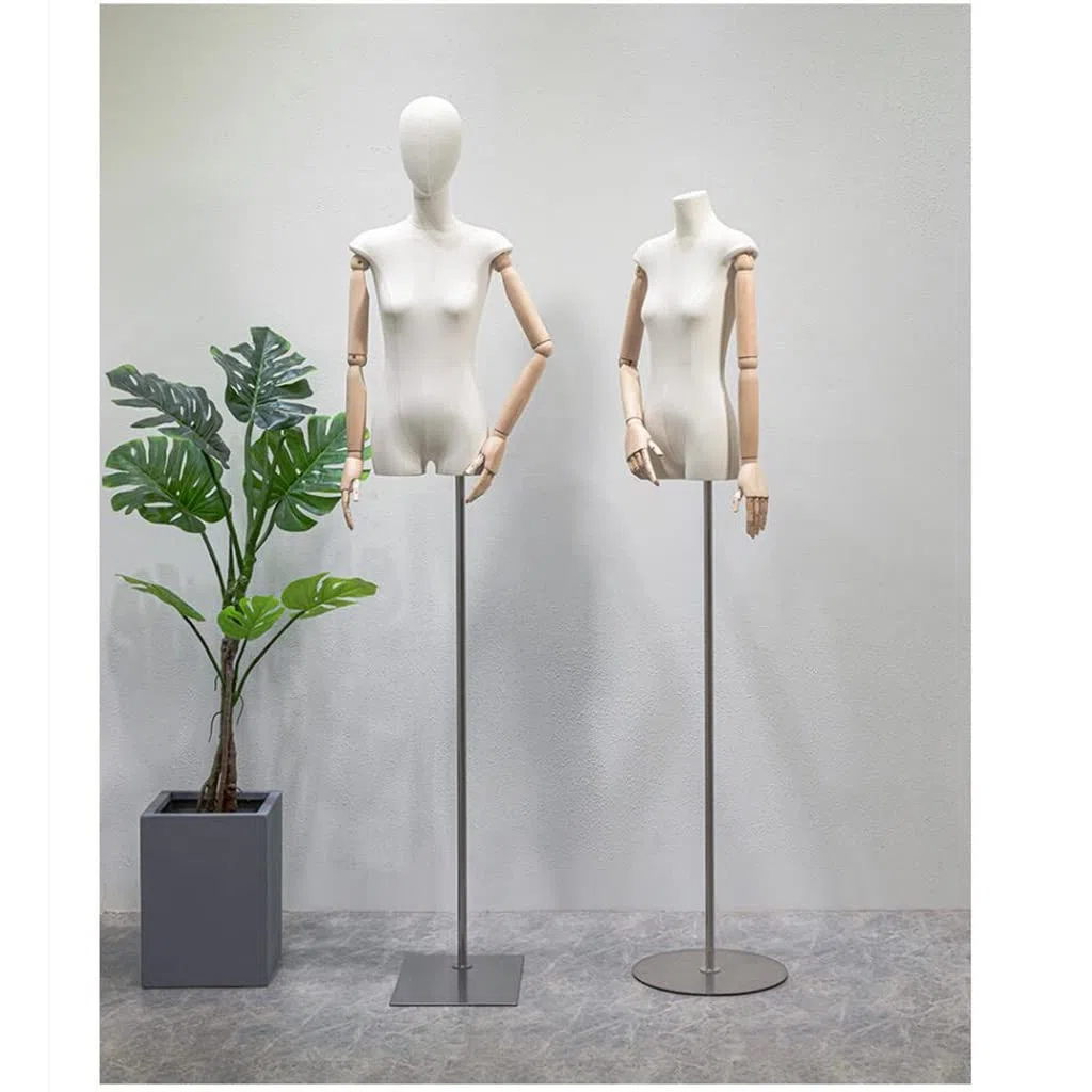 Générique Lot de 2 mannequins de Couture Femme avec tête Amovible, Hauteur réglable de 165 à 200 cm, Corps en Lin pour présentation de Bijoux et vêtements, Support Inclus, Taille S/S