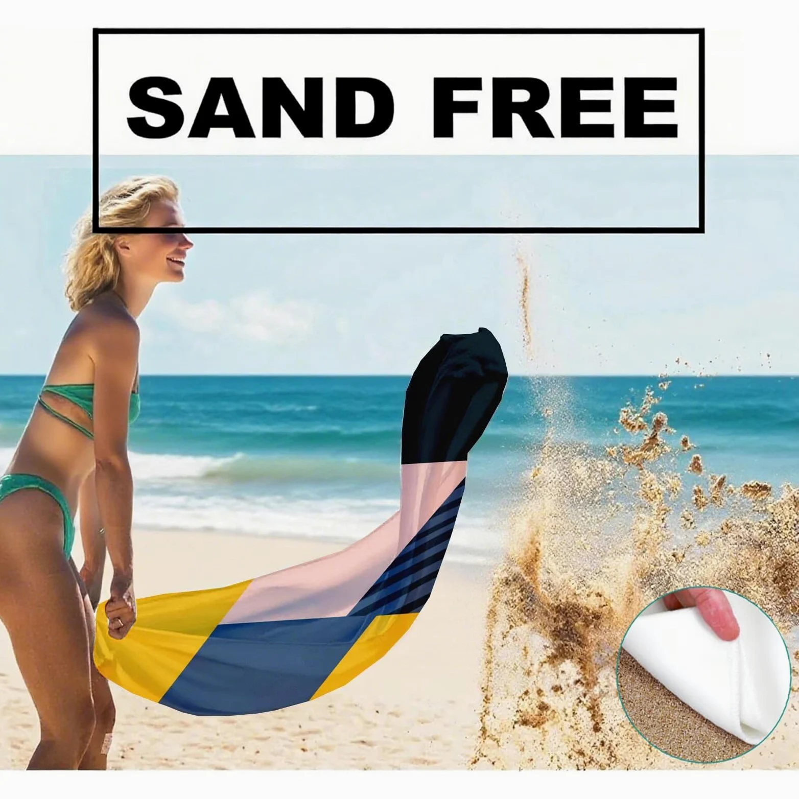Serviette de Plage Microfibre Serviette Plage 100x220 2 Pack Séchage Rapide, Anti-Sable, Absorbante Fonction drap de plage xxl pour Bain, Sport, Voyages, Sauna, Piscine, Yoga, avec Sac Géométrie Q-780