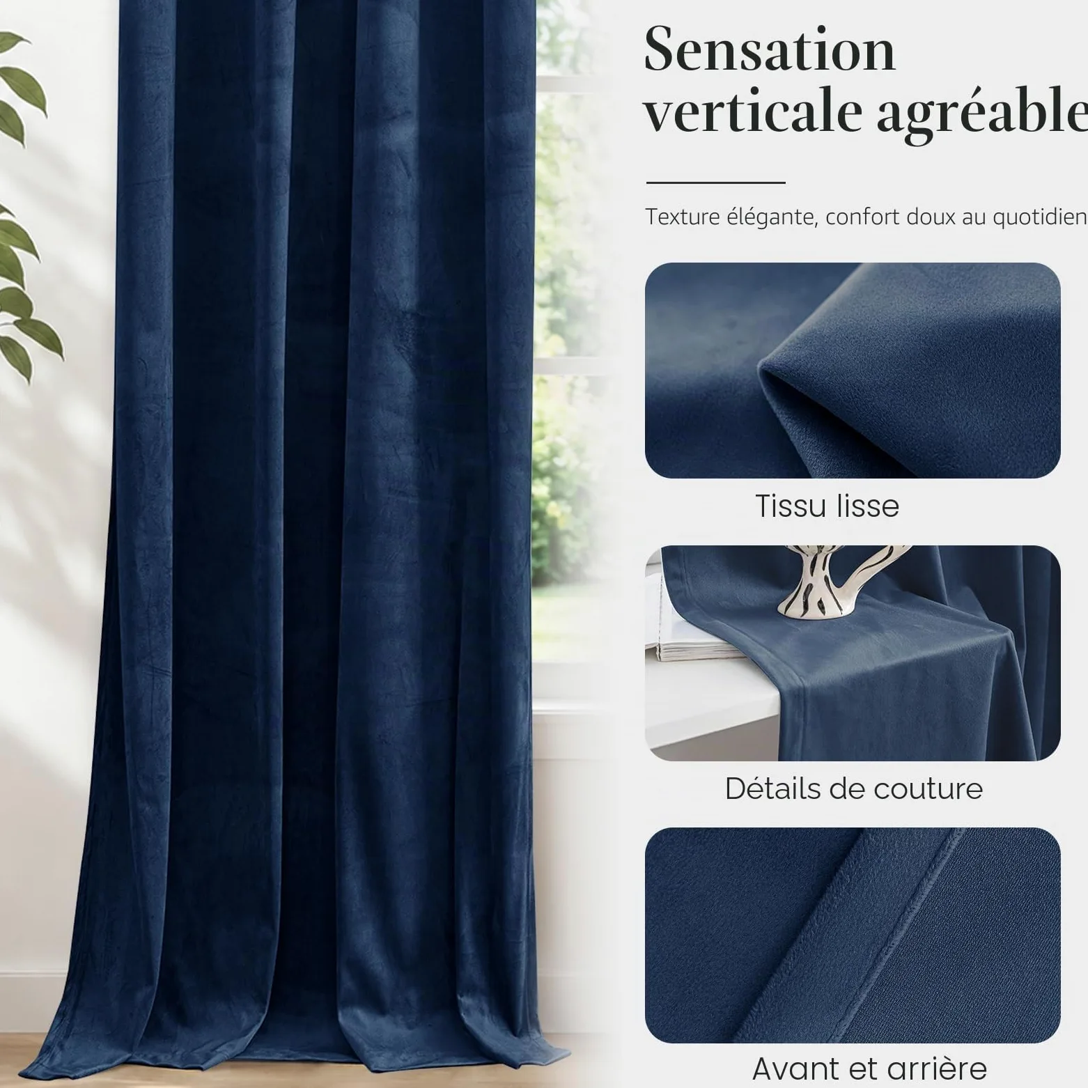 Ystyle Rideau Occultant Velours Lot De 2, 140x300cm, Bleu Foncé | Rideaux Salon Rideau Thermique Isolant Anti Chaud Intérieurs, Rideau Phonique Anti Bruit, Moderne Chambre Maison Dressing