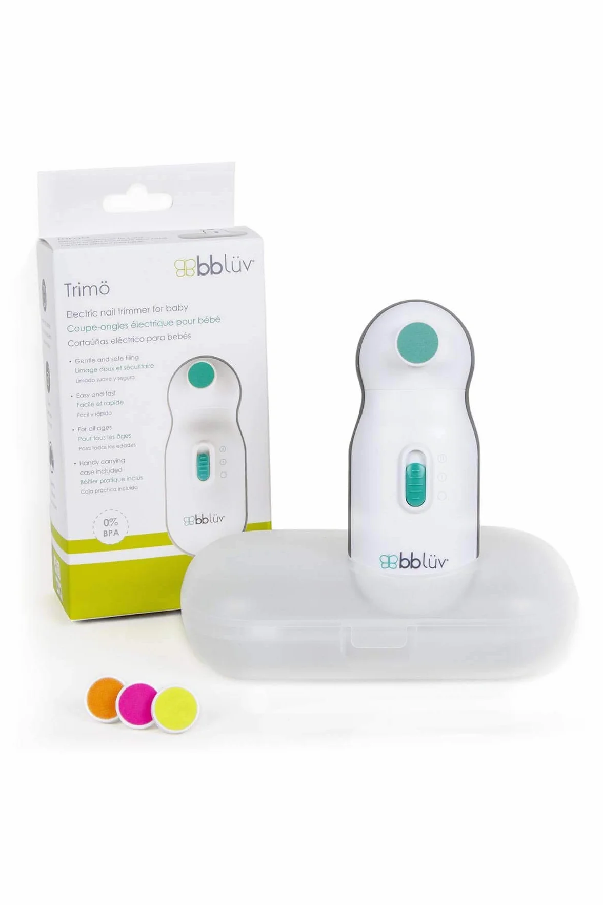 bblüv Trimö Coupe-ongles électrique pour nouveau-né et enfant 0-12 mois+ 2 vitesses doux silencieux étui de transport inclus