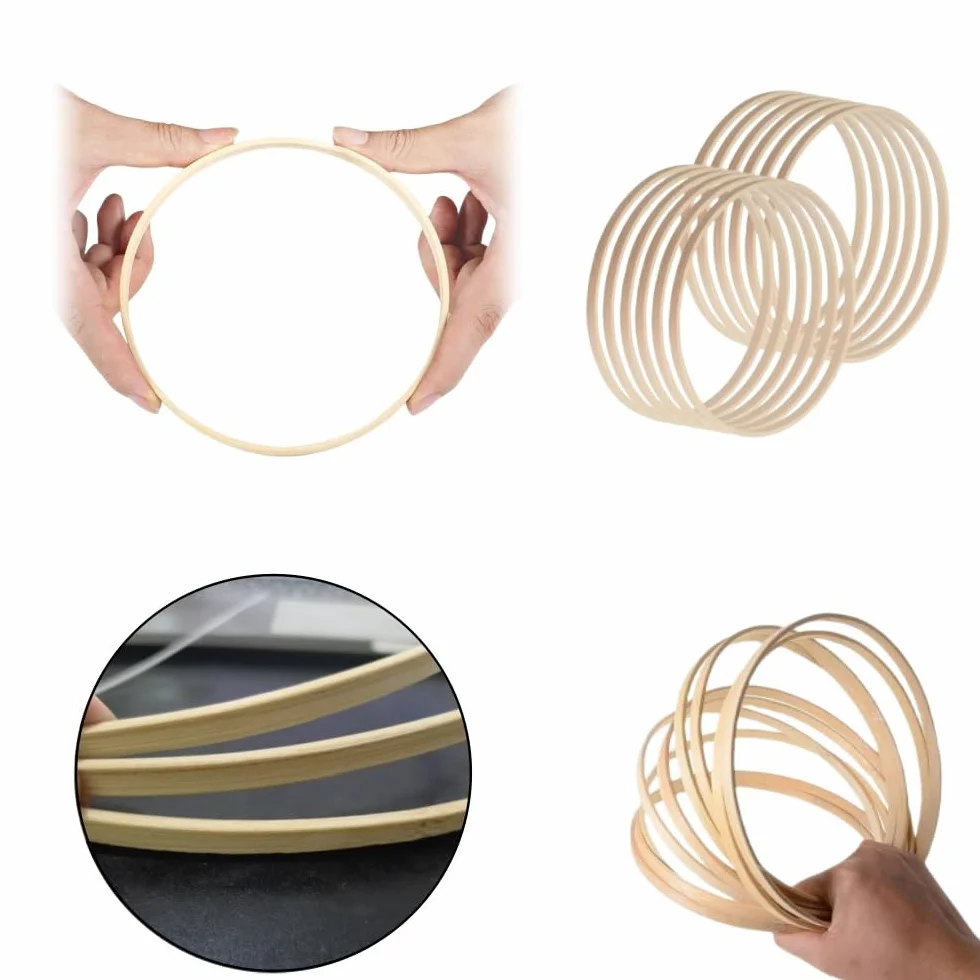 Cercles en bois 15 cm bambou lot de 12 pour décoration macramé mariage guirlandes