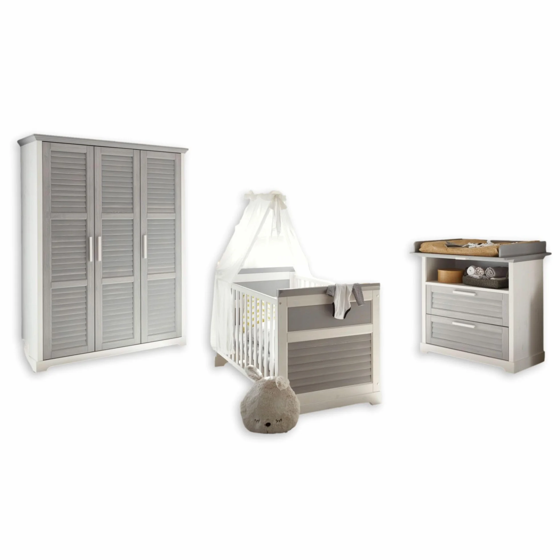 Stella Trading Alma Ensemble Complet de Meubles pour Chambre, pin Massif, Blanc/Gris, 3 pièces