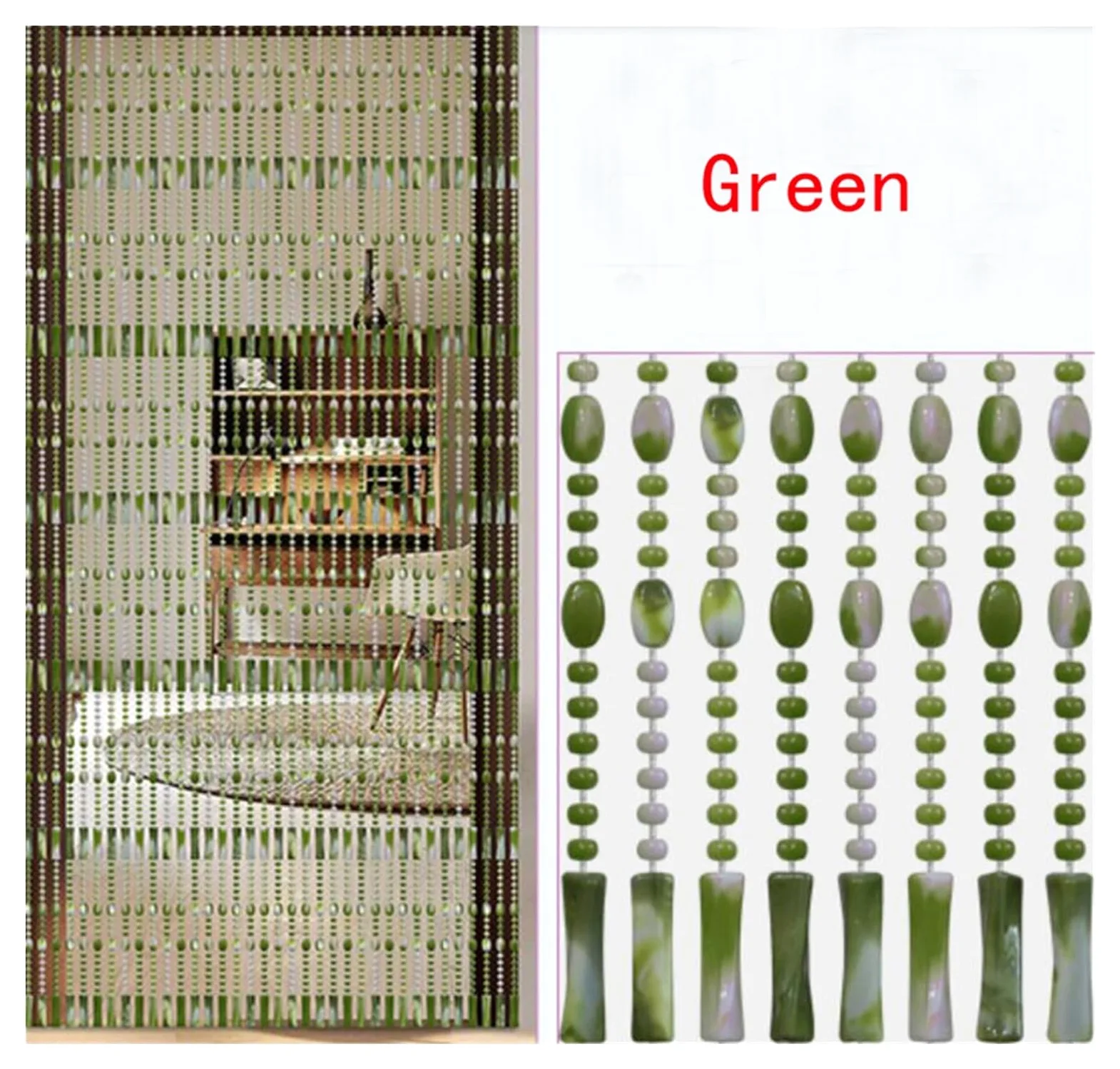 Rideaux de Porte décoration d'intérieur, Ornements séparation Salon, Perle(Green,20 Strings 185cm)