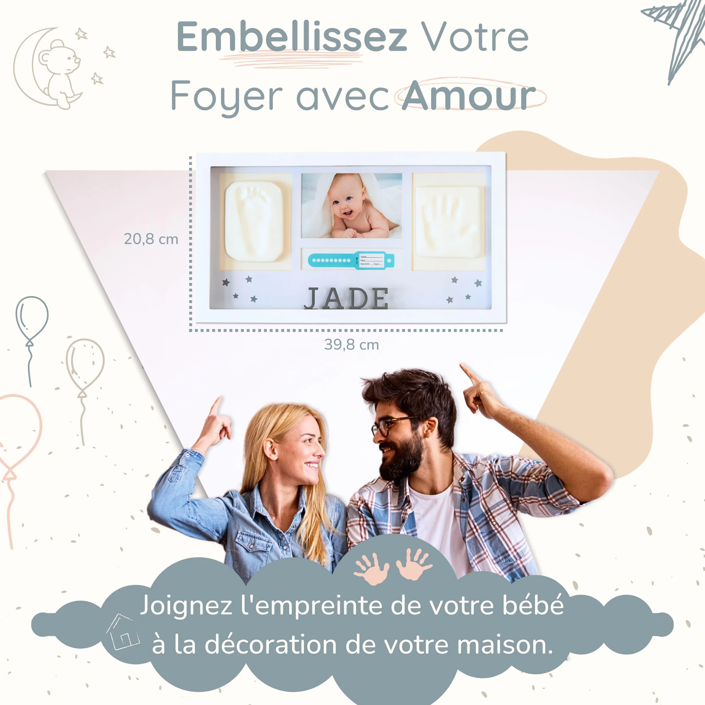 Kit Empreinte Main Pied Bébé Moulage Argile Cadre Photo OFFERT Cadeau Naissance Original Personnalisé