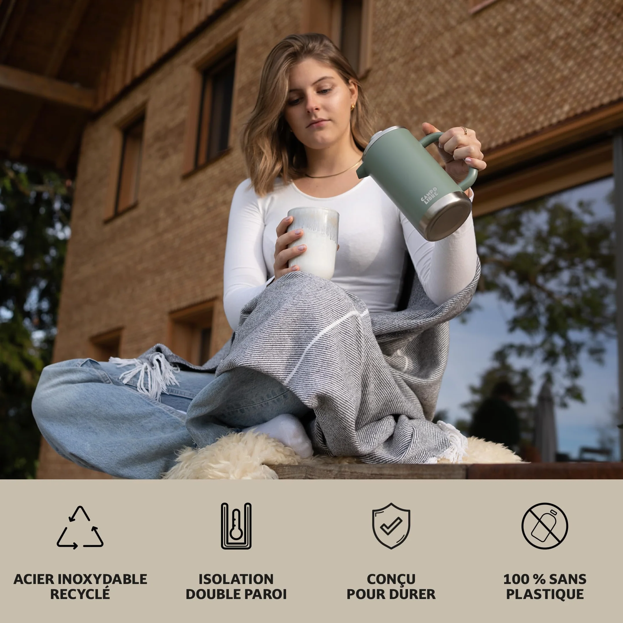 Campo Libre GIORGIO Cafetiere a Piston en Acier Inoxydable Recyclé Double Paroi Isotherme French Press 1000ml 1l