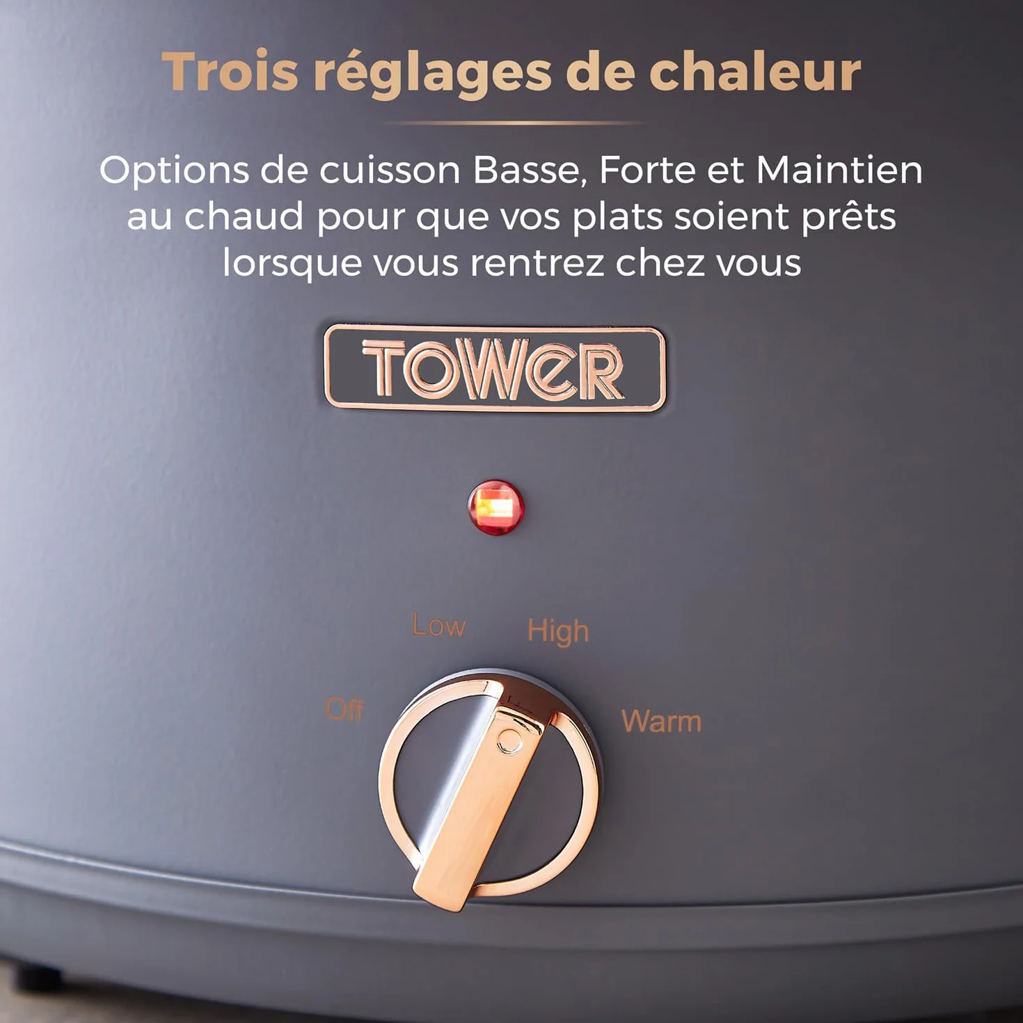 Tower Cavaletto Mijoteuse Électrique 6,5 L 3 Réglages de Chaleur Gris Or Rose