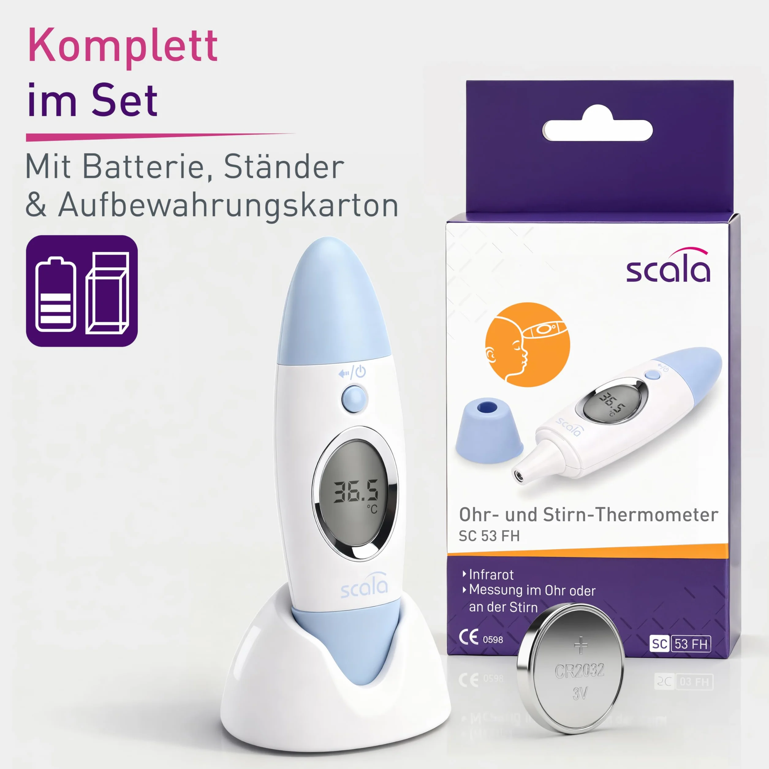 Scala SC 53 Thermomètre numérique infrarouge frontal tempes oreilles