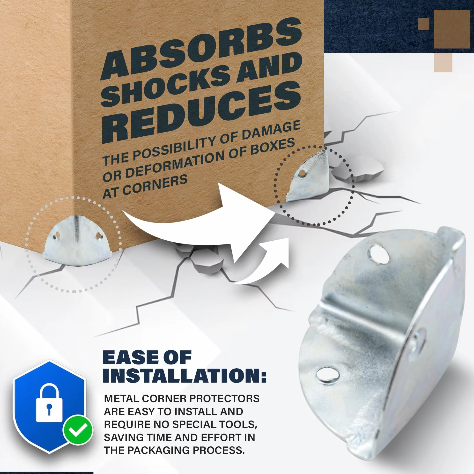 Protection Angle Metal Zinc Galvanisé 36x36x36mm Pack 8 Coins de Protection
