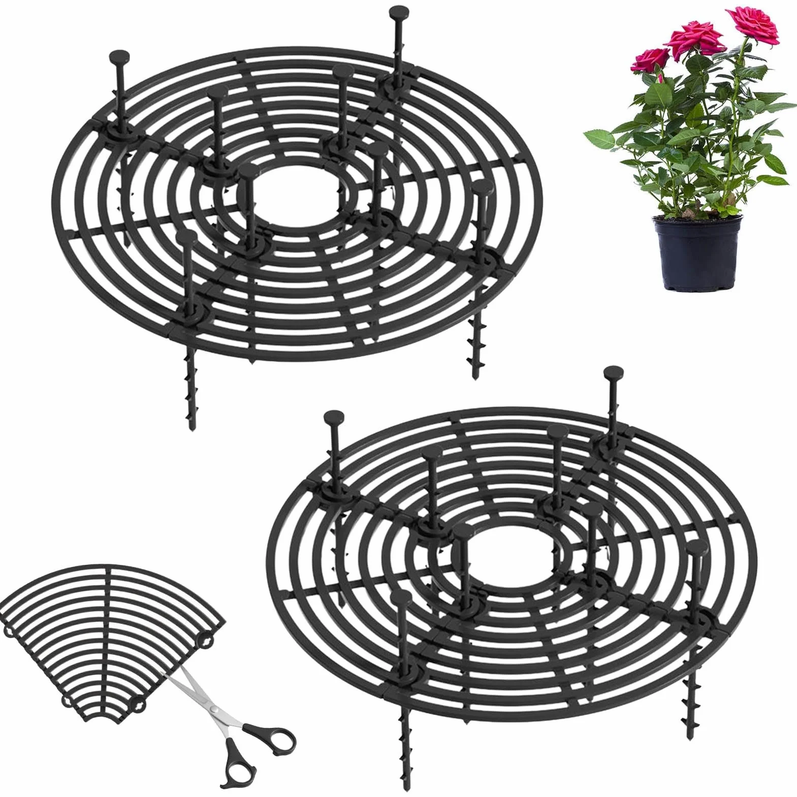 Lot de 2 grilles de protection pour pots de fleurs, résistant aux chats, 19/30/52 cm, noir