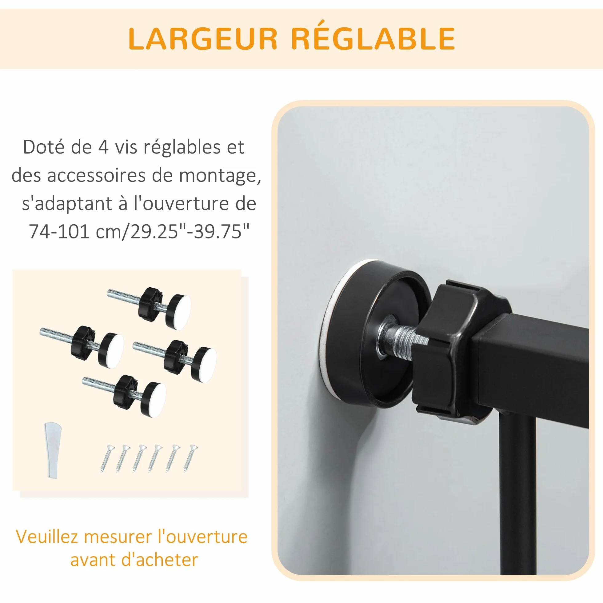 PawHut Barrière de sécurité Animaux 104 cm Haute avec Porte Chat Fermeture Automatique Double Verrouillage Acier Noir