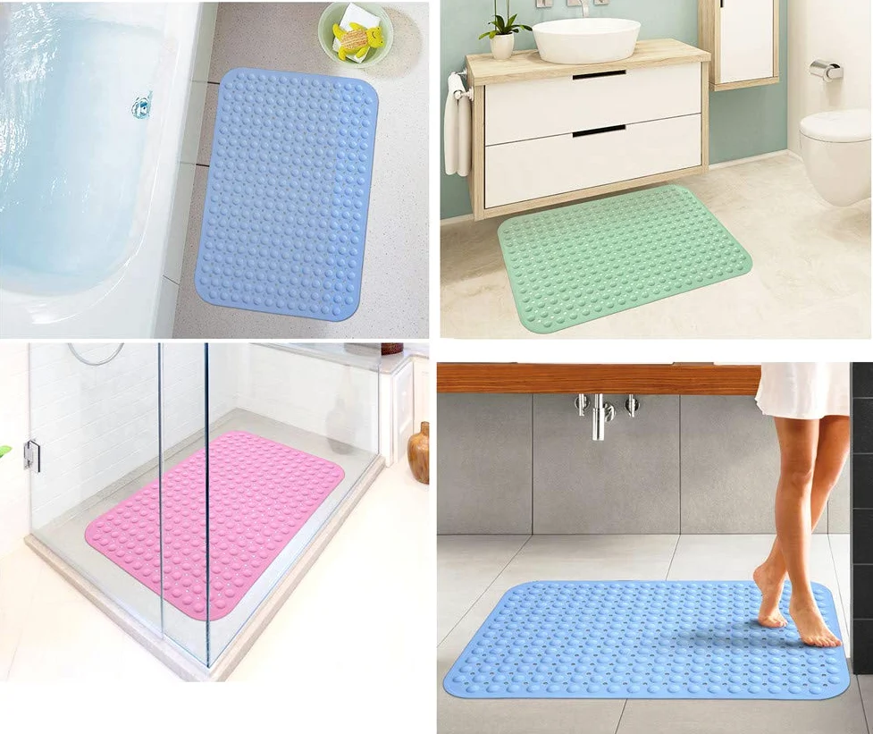 Tapis de Bain Antiderapant Baignoire Non Toxique Caoutchouc Naturel Tapis de Bain Salle de Bain avec Ventouse Gris Clair 40x70cm
