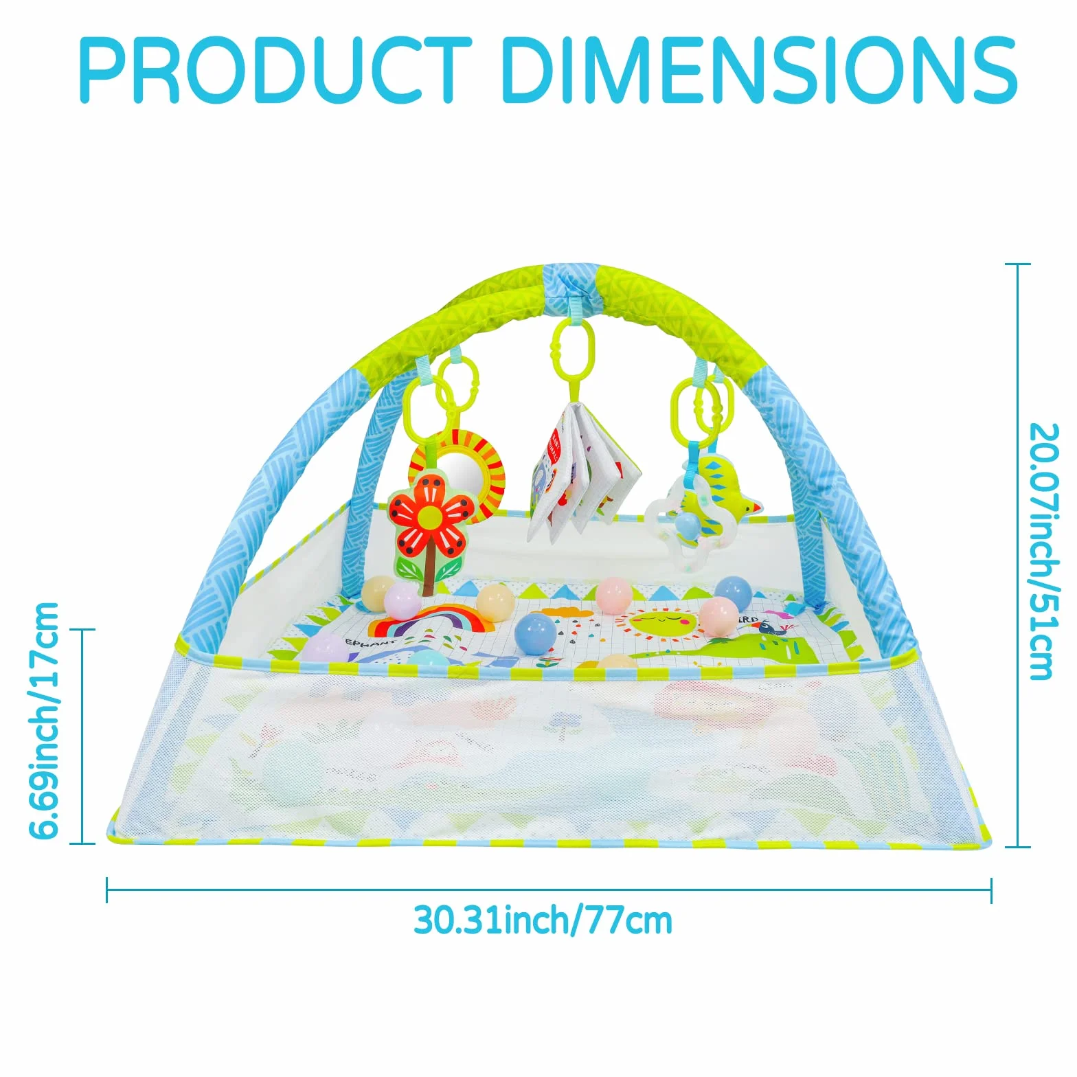 Dr.Rapeti Tapis d'éveil Bébé avec Arche, Jouets Amovibles, Miroir, Livre en Tissu, Balles