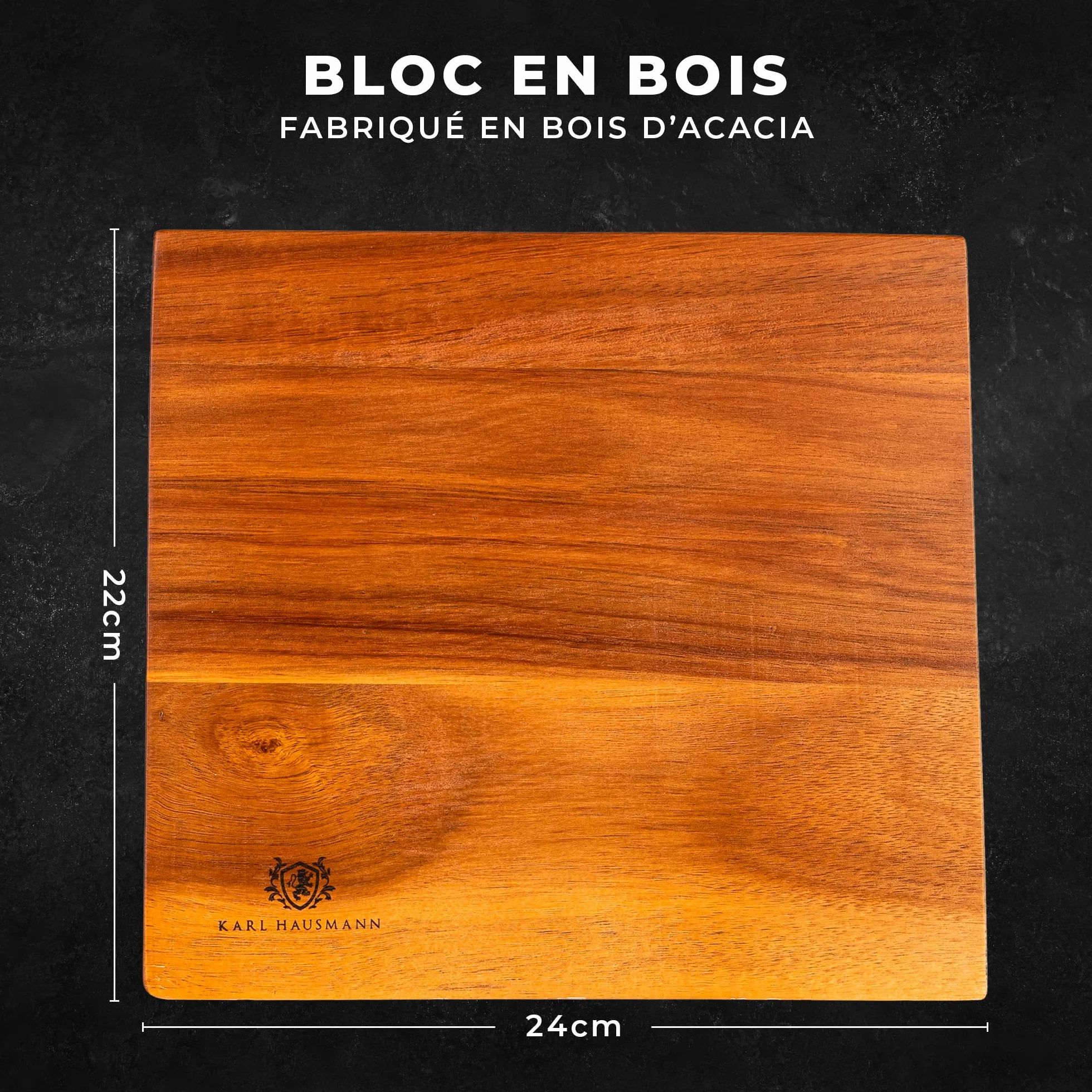 KARL HAUSMANN Bloc Couteaux Magnétique en Bois de Chêne 24x22cm Porte Couteau Aimanté Universel