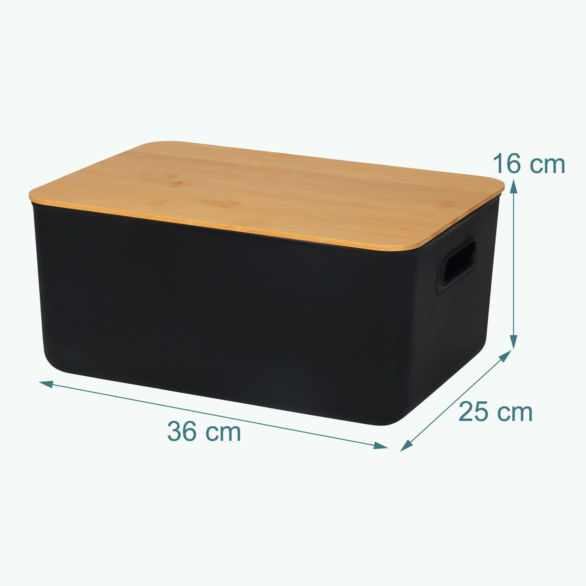 Relaxdays Boîte de Rangement, Lot de 2, Couvercle, poignées, 16 x 36 x 25 cm, Plastique et Bambou, Noir, Maison
