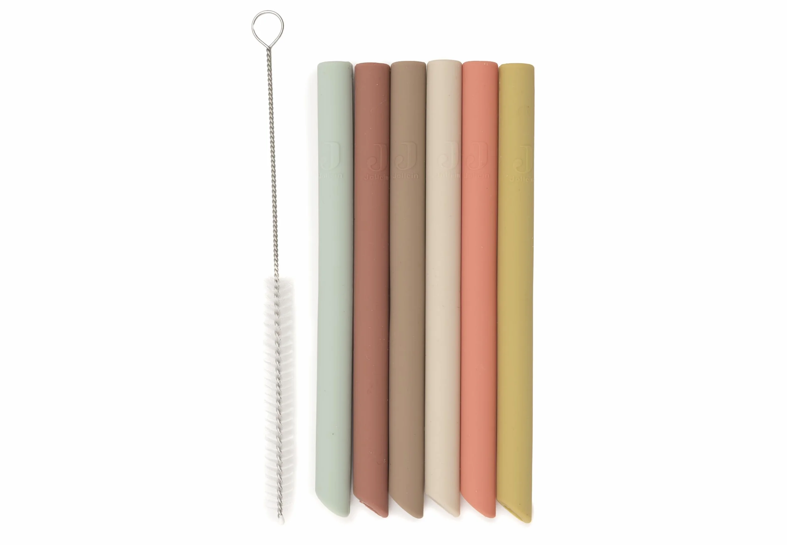 Jollein Pailles en silicone Mixed Shades lot de 6 réutilisables 100% silicone avec brosse de nettoyage