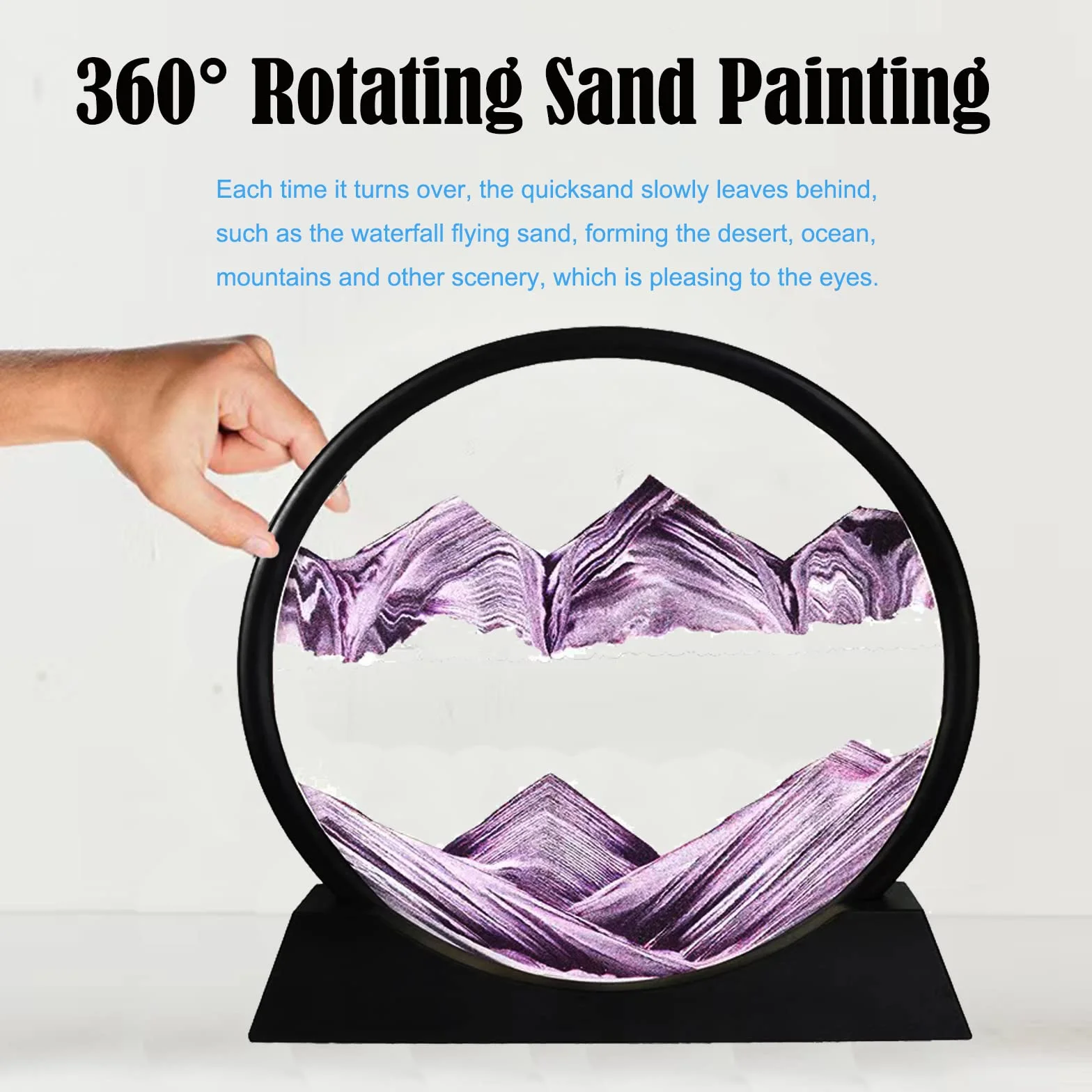 Sablier 3D en mouvement avec cadre en verre fluide 17,8 cm violet décoration maison bureau